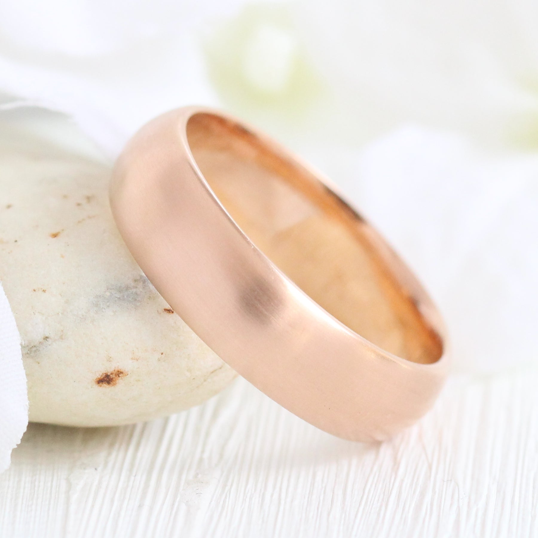 Mens Wedding Ring White Gold Flat Wedding Band Plain Matte Finish Ring 14K Rose Gold / 7.5