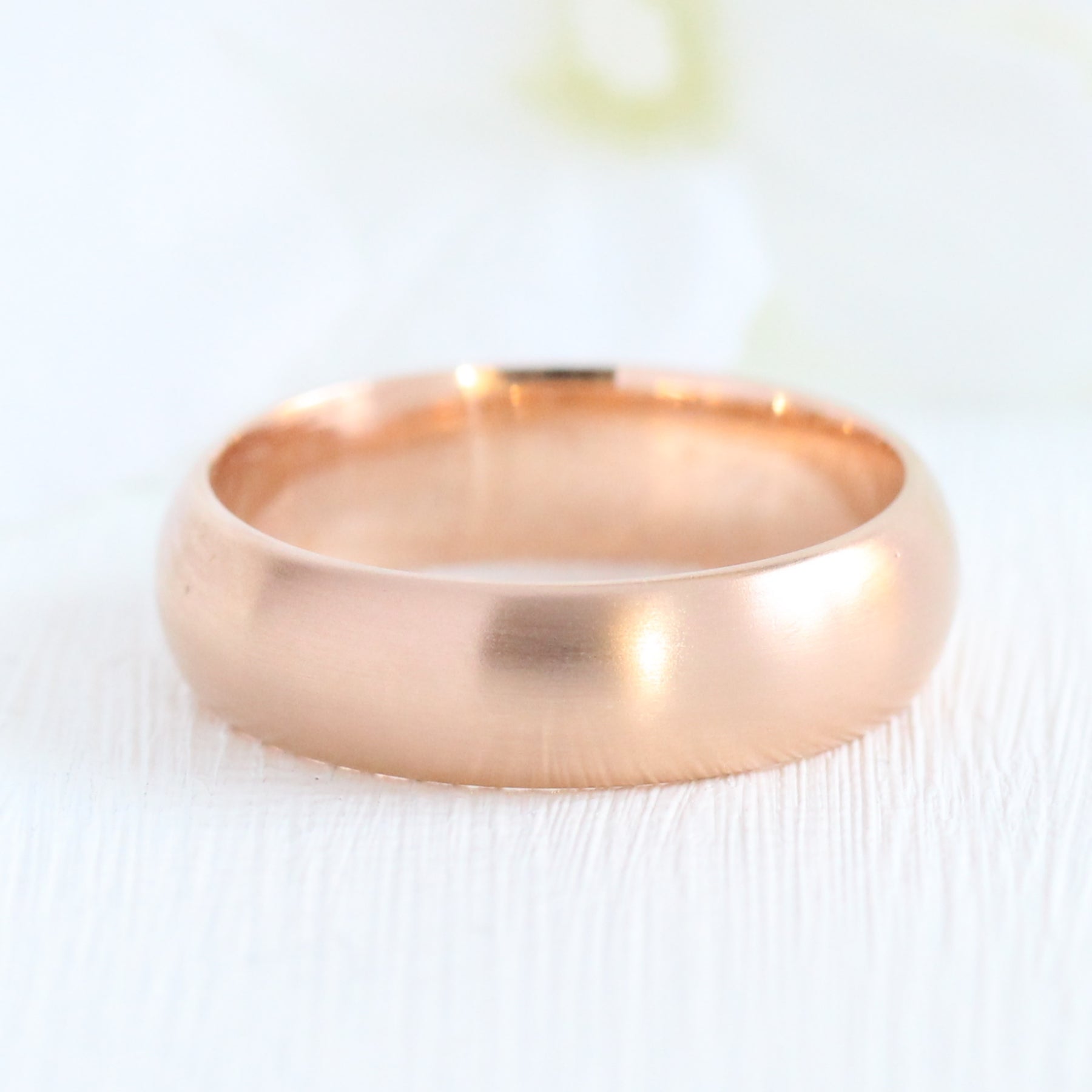 Mens wedding ring rose gold domed wedding band matte finish gold ring la more design jewelry