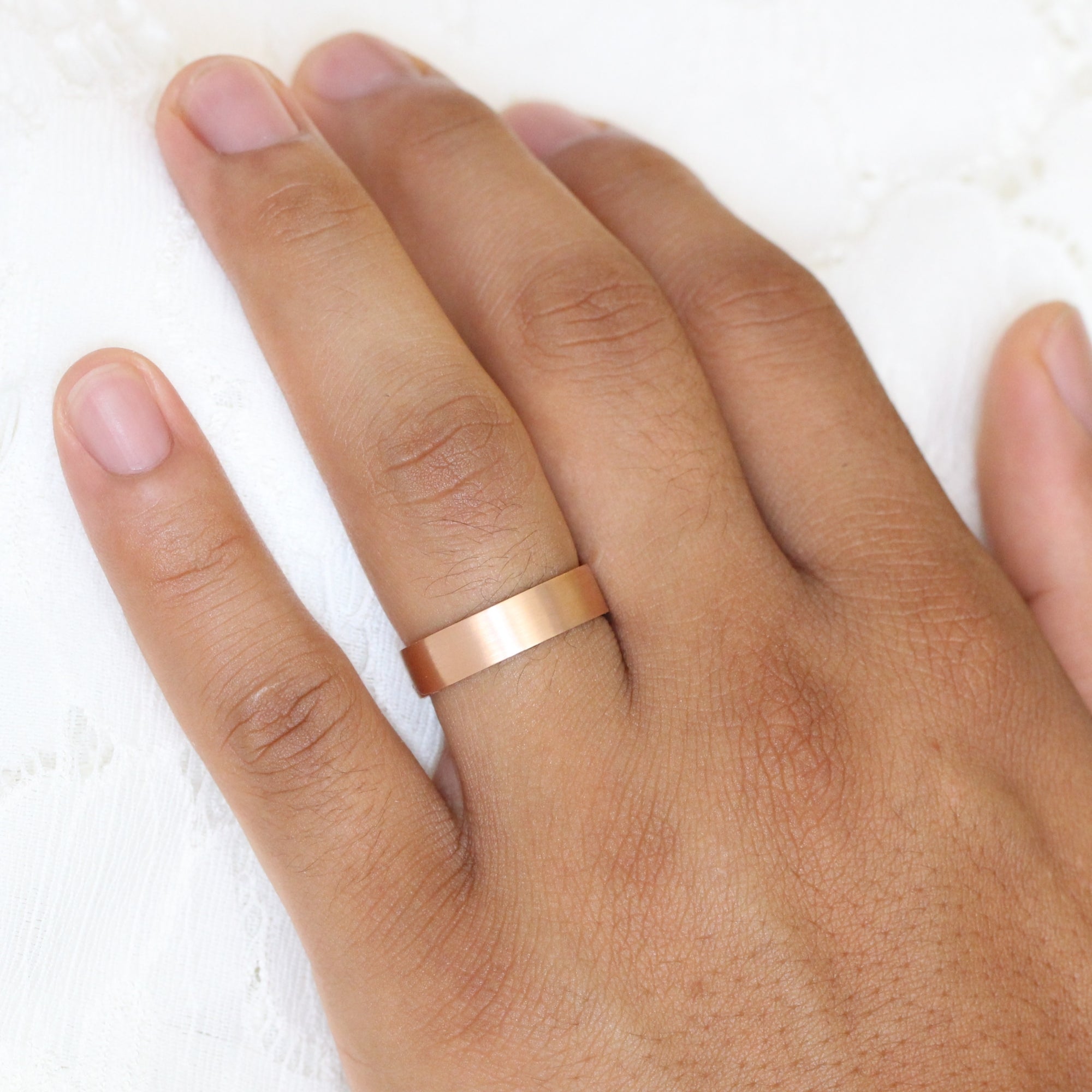 Mens wedding ring rose gold flat wedding band matte finish gold ring la more design jewelry