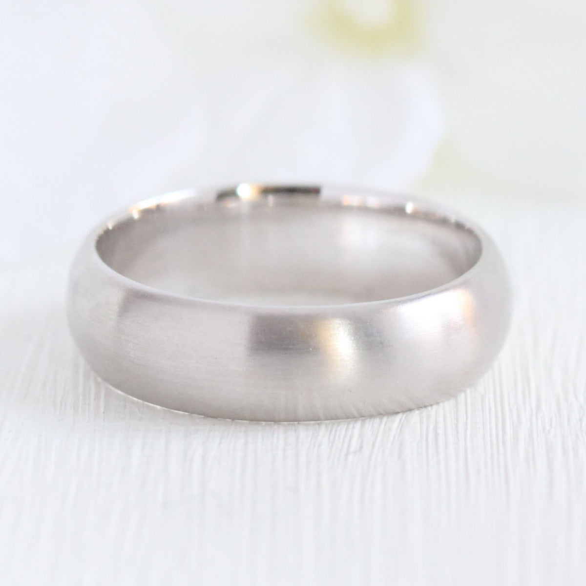 Mens wedding ring white gold domed wedding band matte finish gold ring la more design jewelry