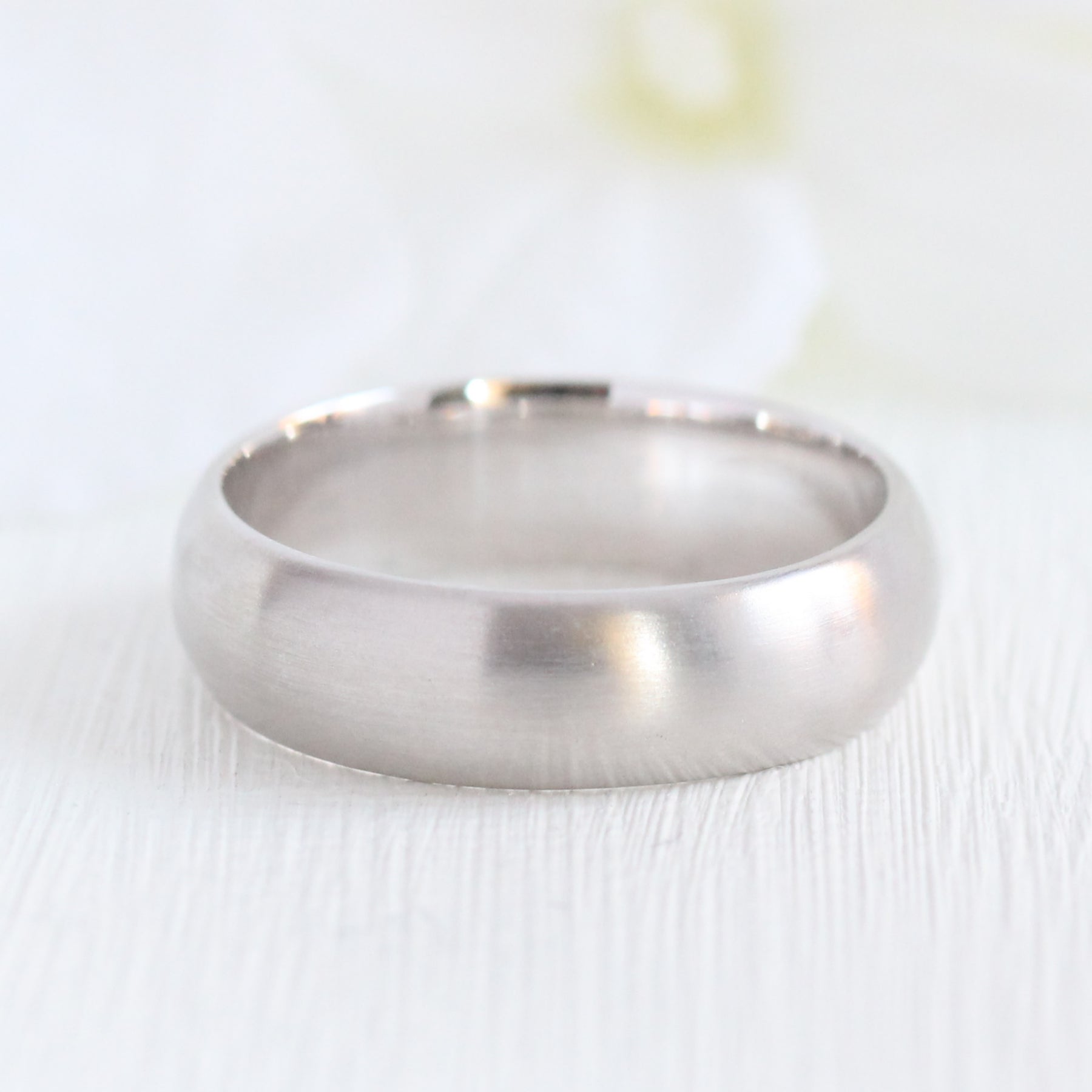 Mens wedding ring white gold domed wedding band matte finish gold ring la more design jewelry