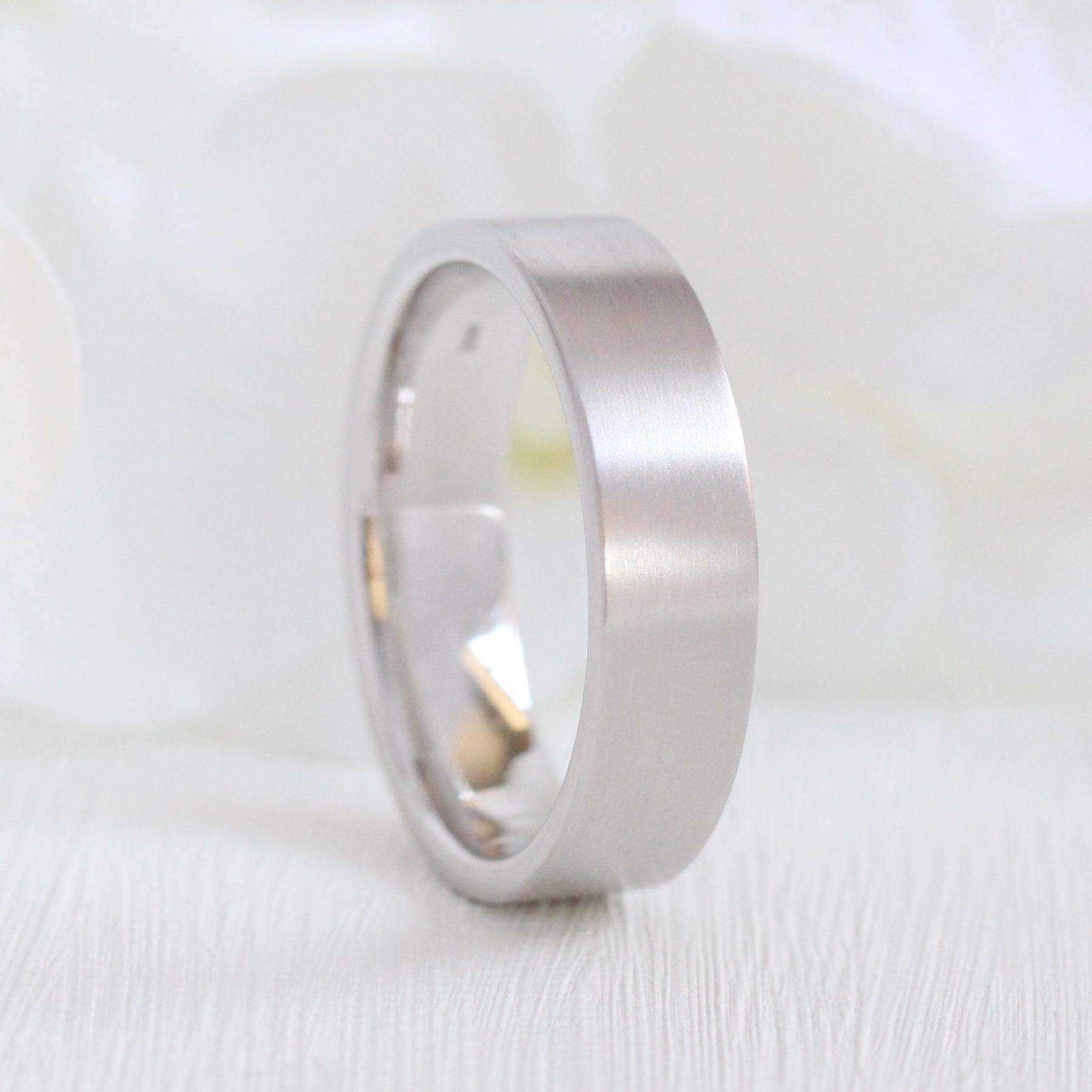 Mens wedding ring white gold flat wedding band matte finish gold ring la more design jewelry