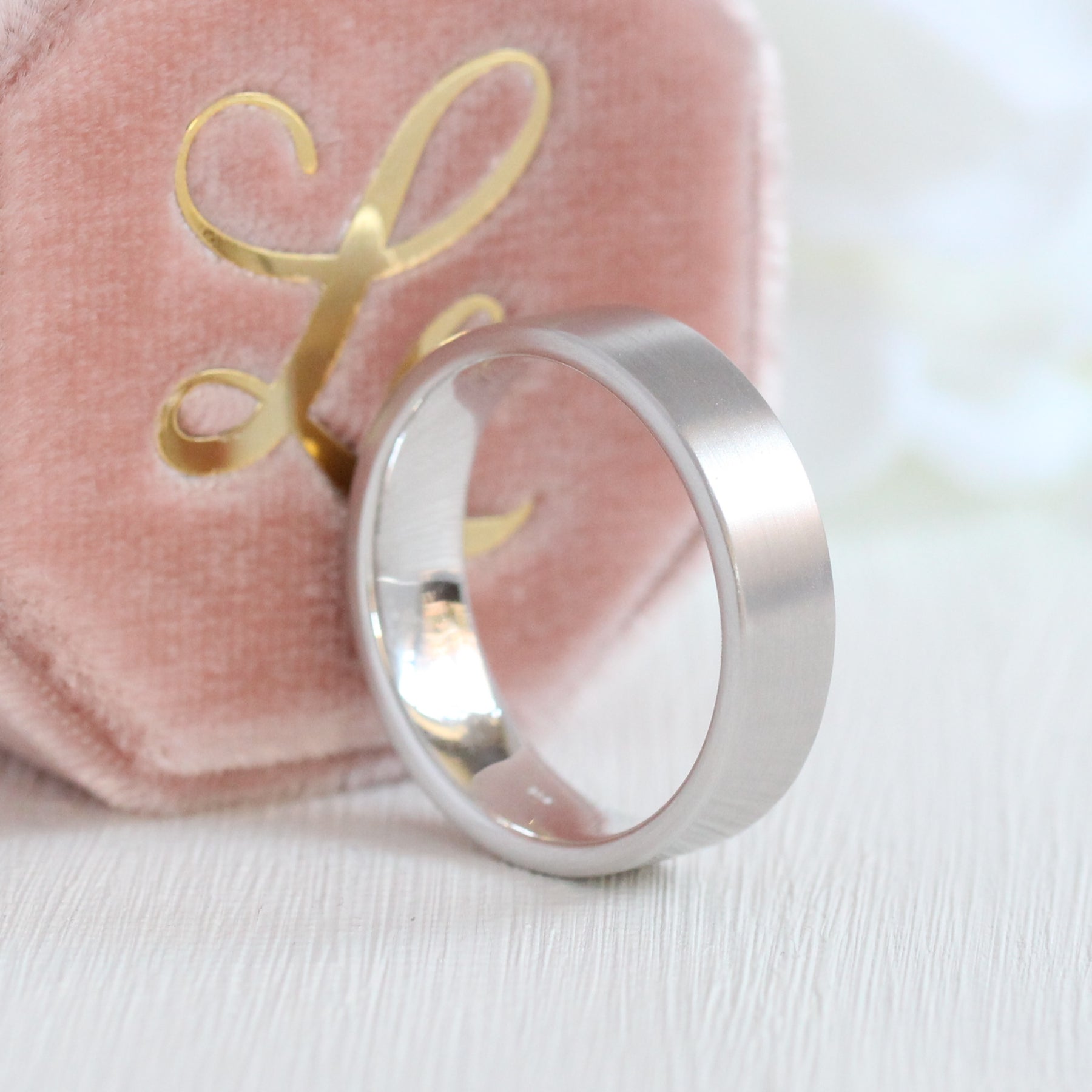 Mens wedding ring white gold flat wedding band matte finish gold ring la more design jewelry