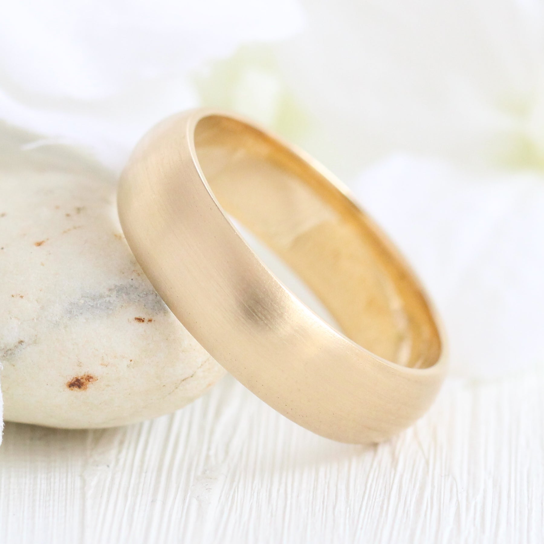 Mens wedding ring yellow gold domed wedding band matte finish gold ring la more design jewelry