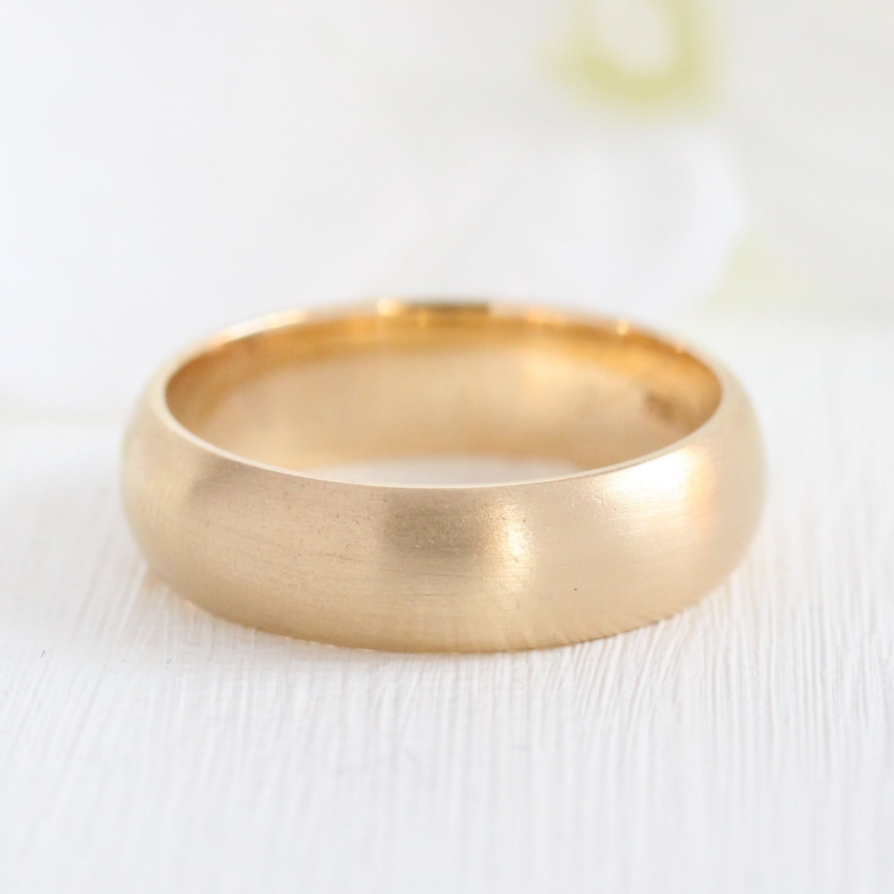 Mens wedding ring yellow gold domed wedding band matte finish gold ring la more design jewelry