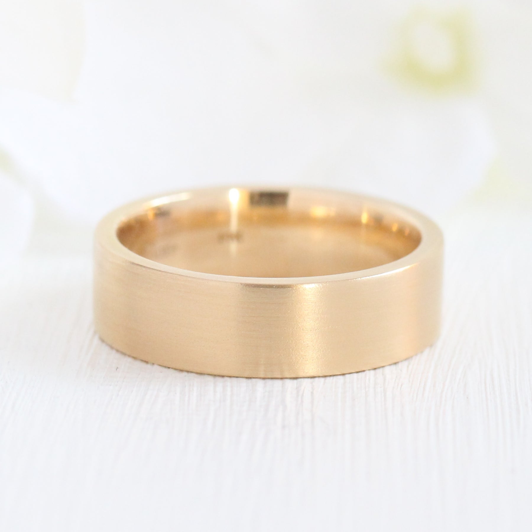 Mens wedding ring yellow gold flat wedding band matte finish gold ring la more design jewelry