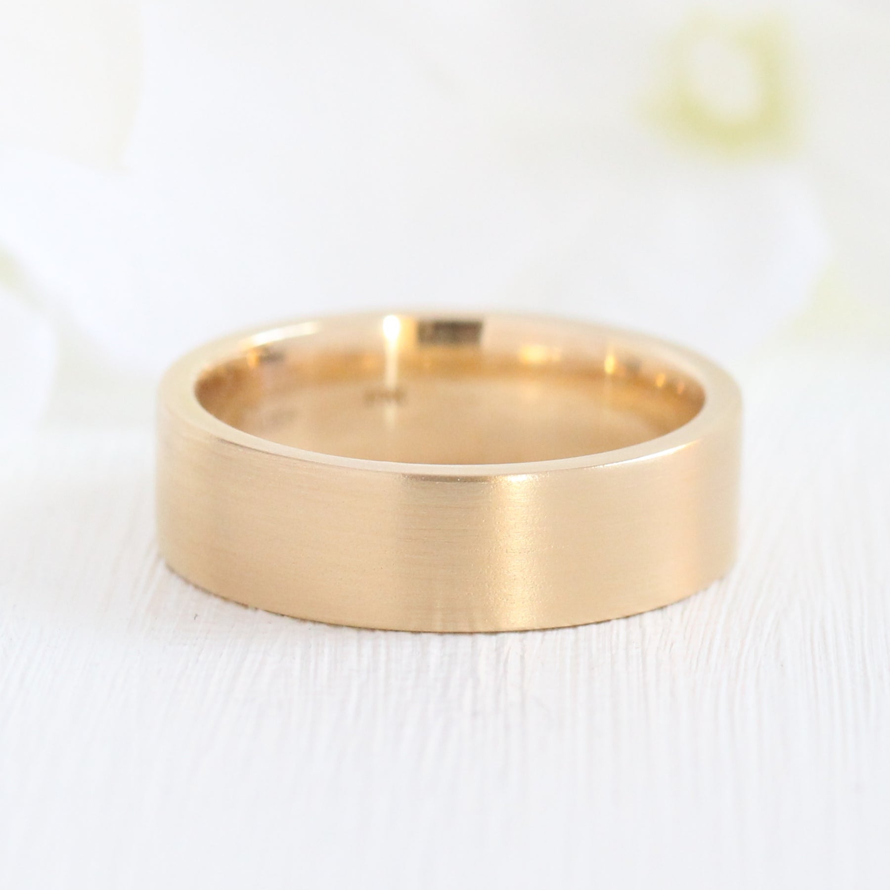 Men Wedding Ring Yellow Gold Flat Wedding Band Plain Matte Finish