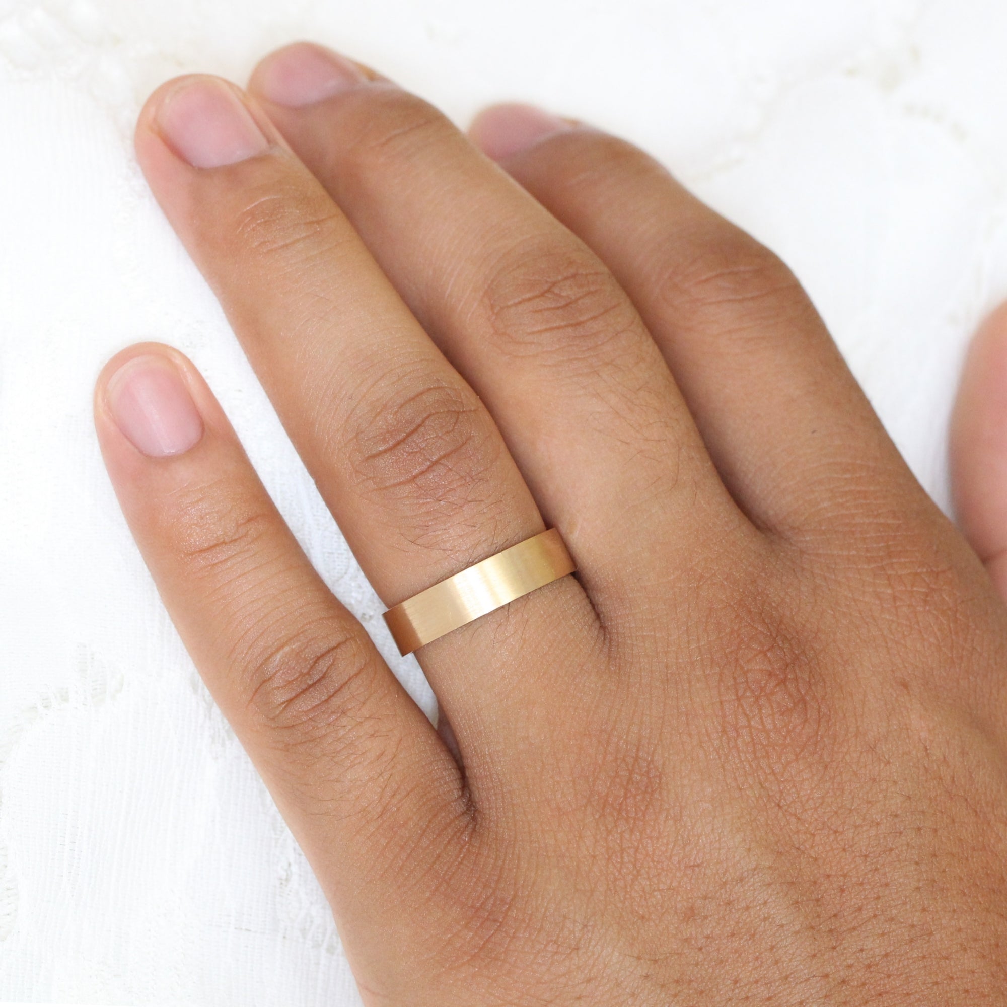 Mens wedding ring yellow gold flat wedding band matte finish gold ring la more design jewelry