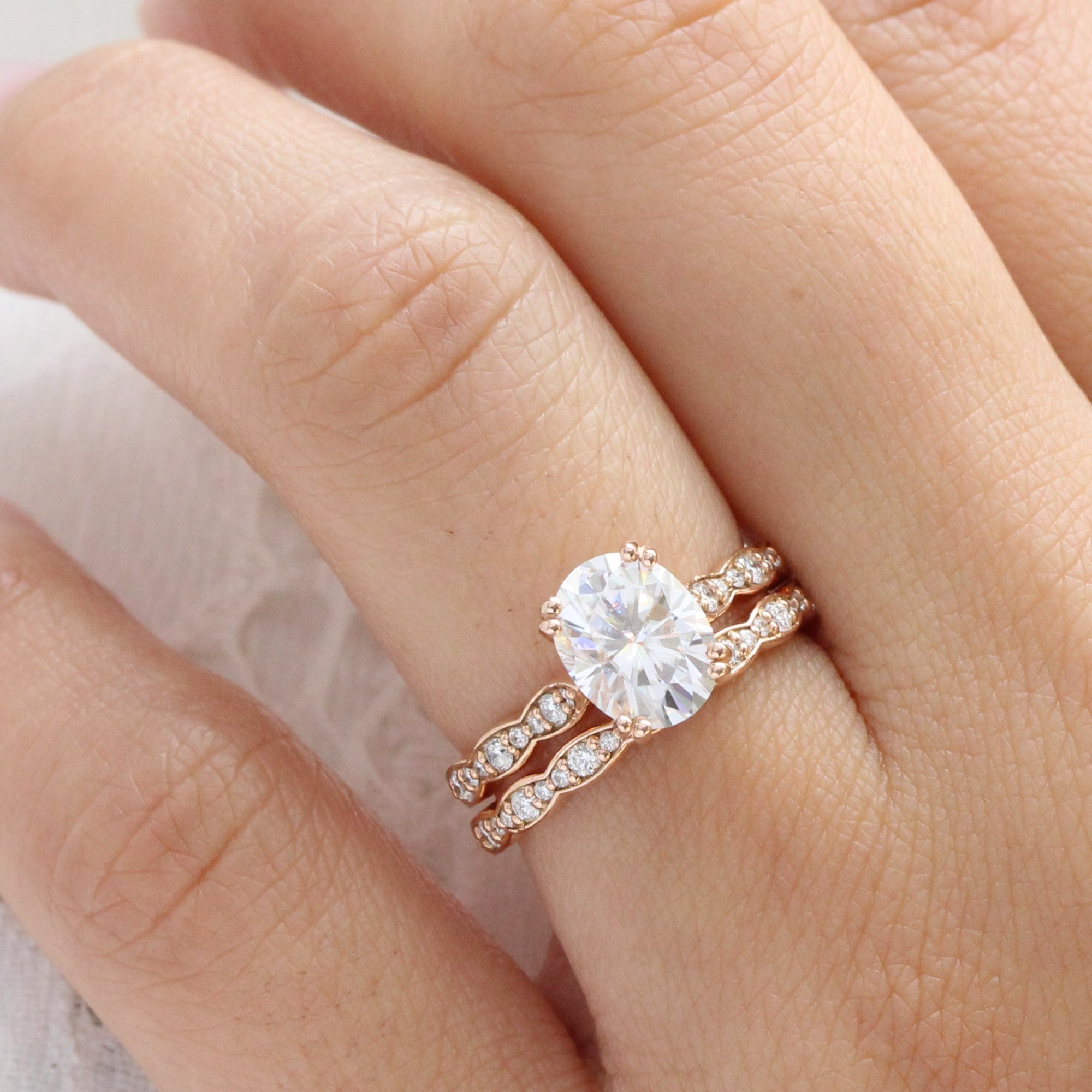 Moissanite diamond ring rose gold oval solitaire engagement ring la more design jewelry