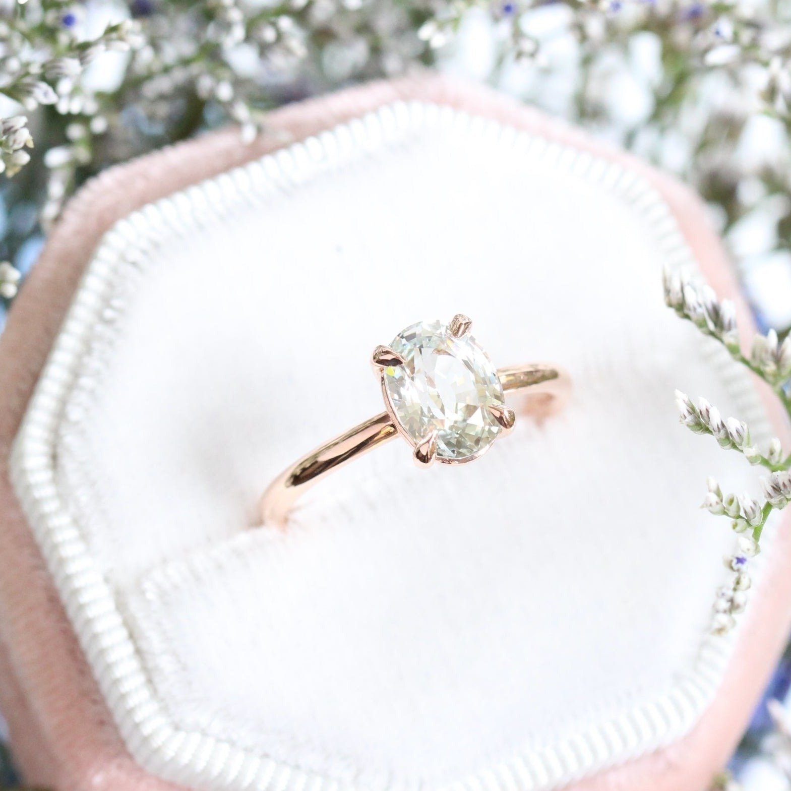 Natural Seafoam Green Sapphire Engagement Ring in Rose Gold Oval Solitaire Ring by La More Design Jewelry