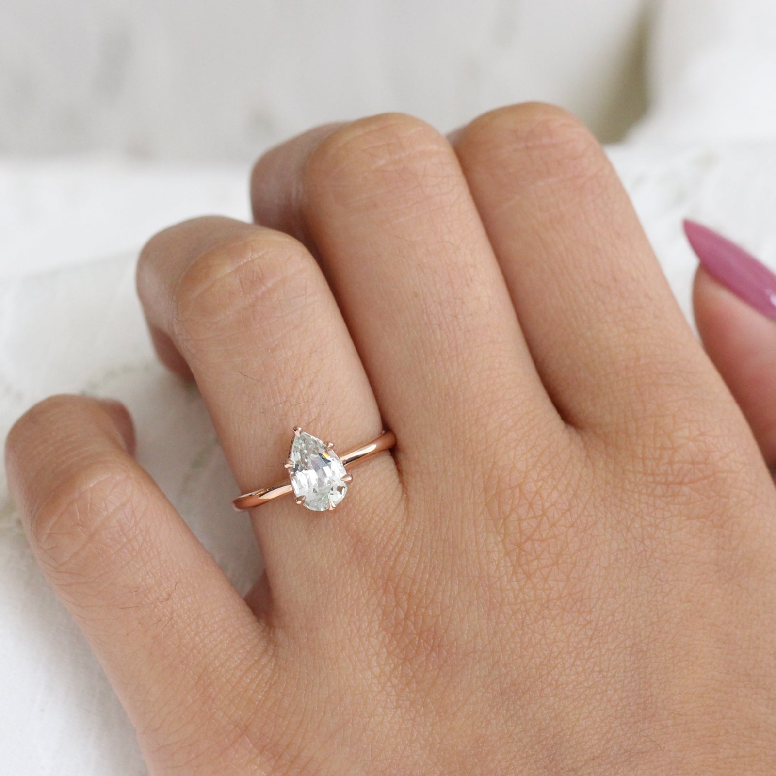 Natural Seafoam Green Sapphire Engagement Ring in Rose Gold Pear Solitaire Ring by La More Design Jewelry