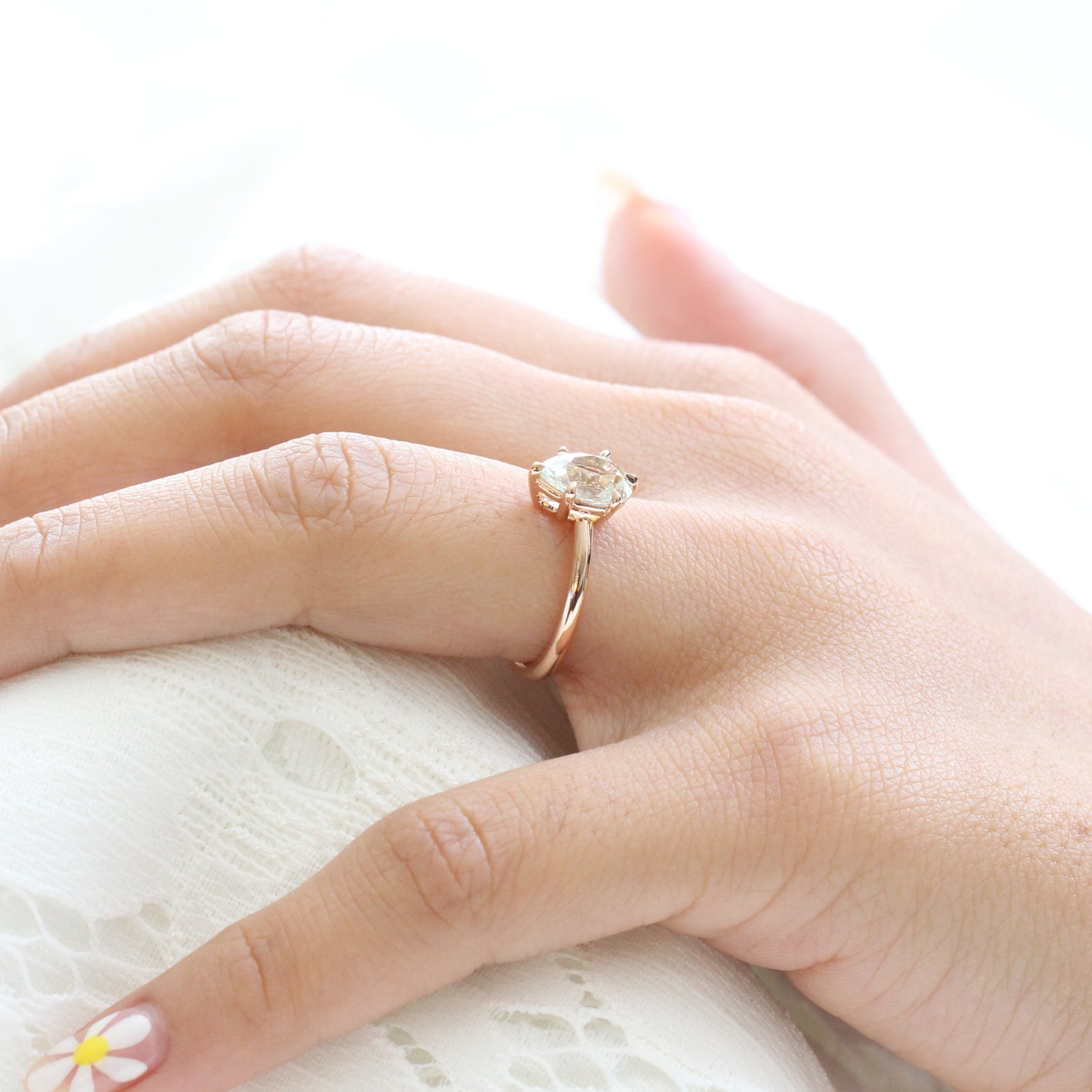 Natural Seafoam Green Sapphire Engagement Ring in Rose Gold Pear Solitaire Ring by La More Design Jewelry