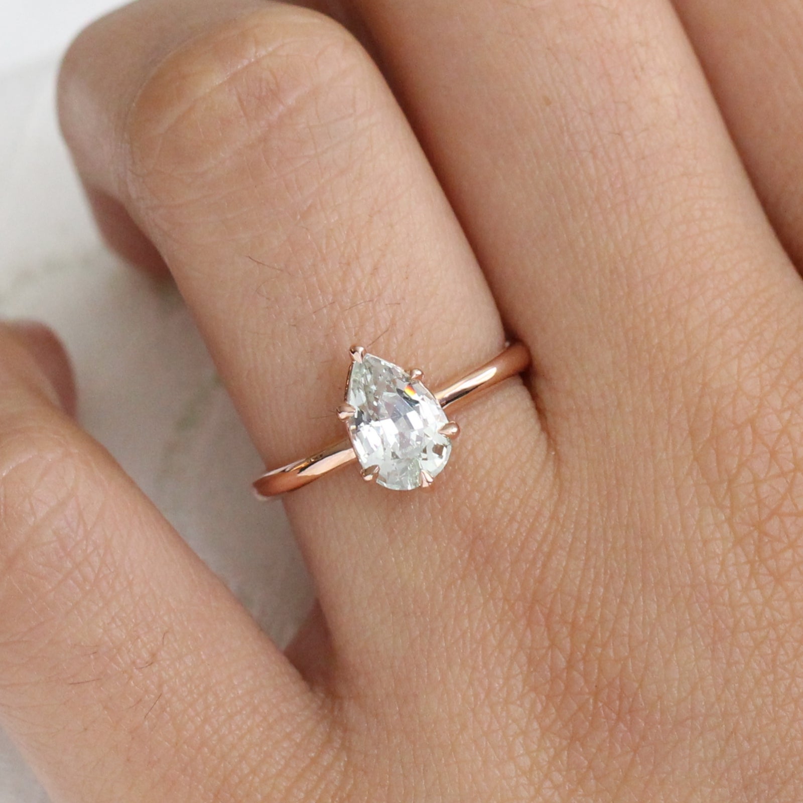 Natural Seafoam Green Sapphire Engagement Ring in Rose Gold Pear Solitaire Ring by La More Design Jewelry