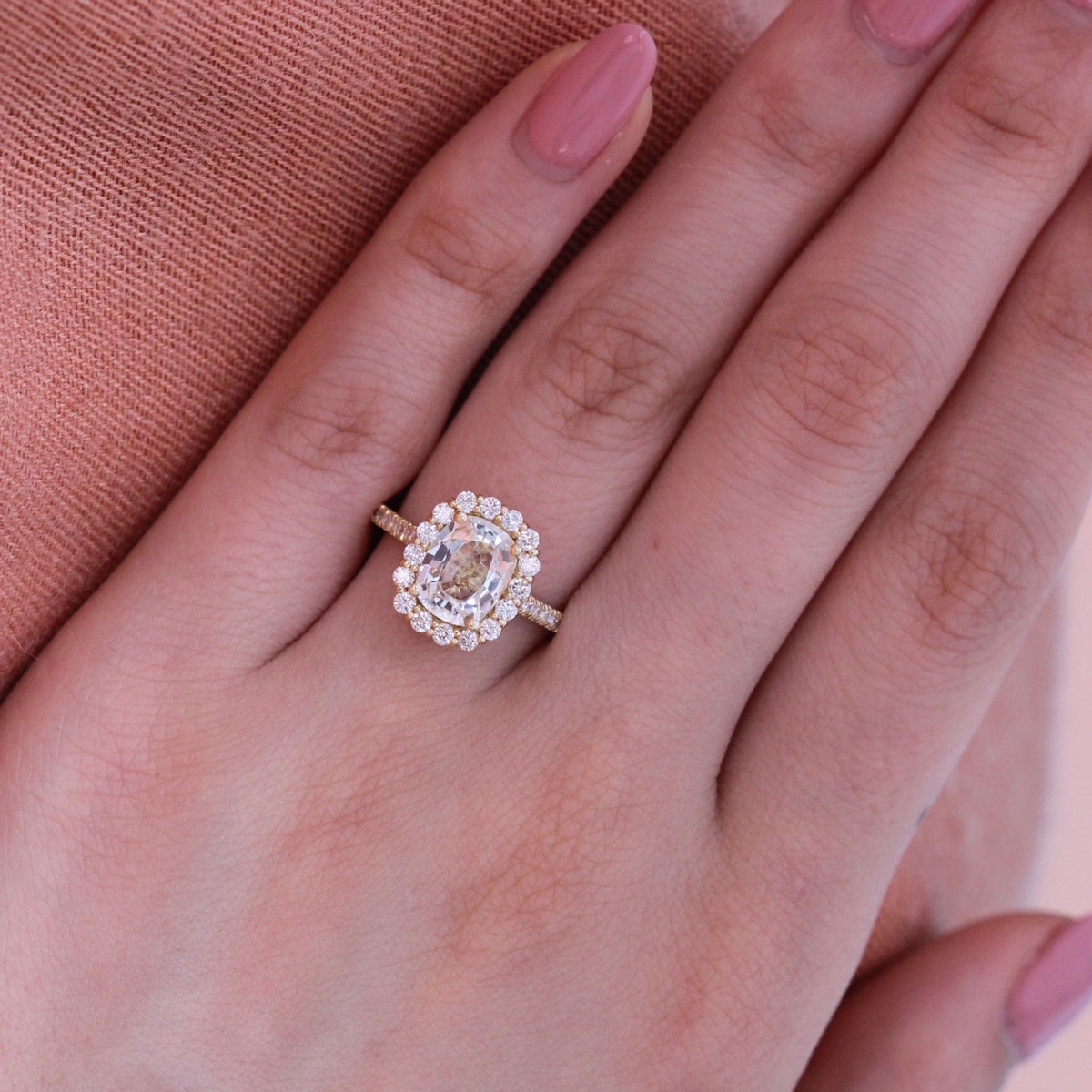 Natural champagne yellow sapphire engagement ring in 18k yellow gold by la more design