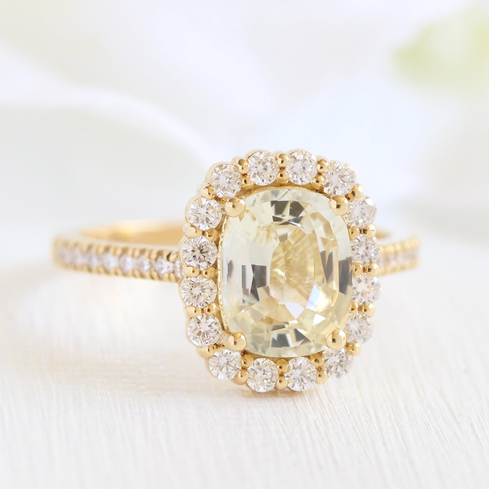 Natural champagne yellow sapphire engagement ring in 18k yellow gold by la more design