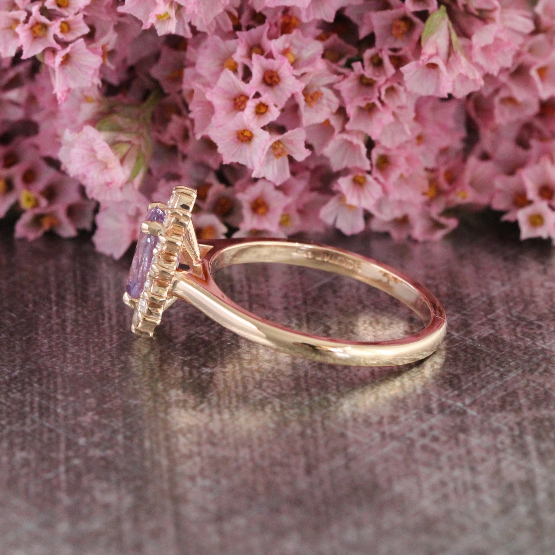 Natural purple sapphire engagement ring in 14k rose gold by la more design
