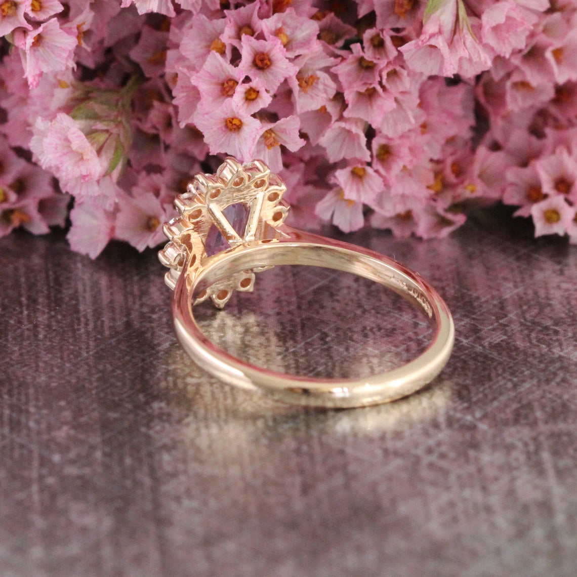 Natural purple sapphire engagement ring in 14k rose gold by la more design
