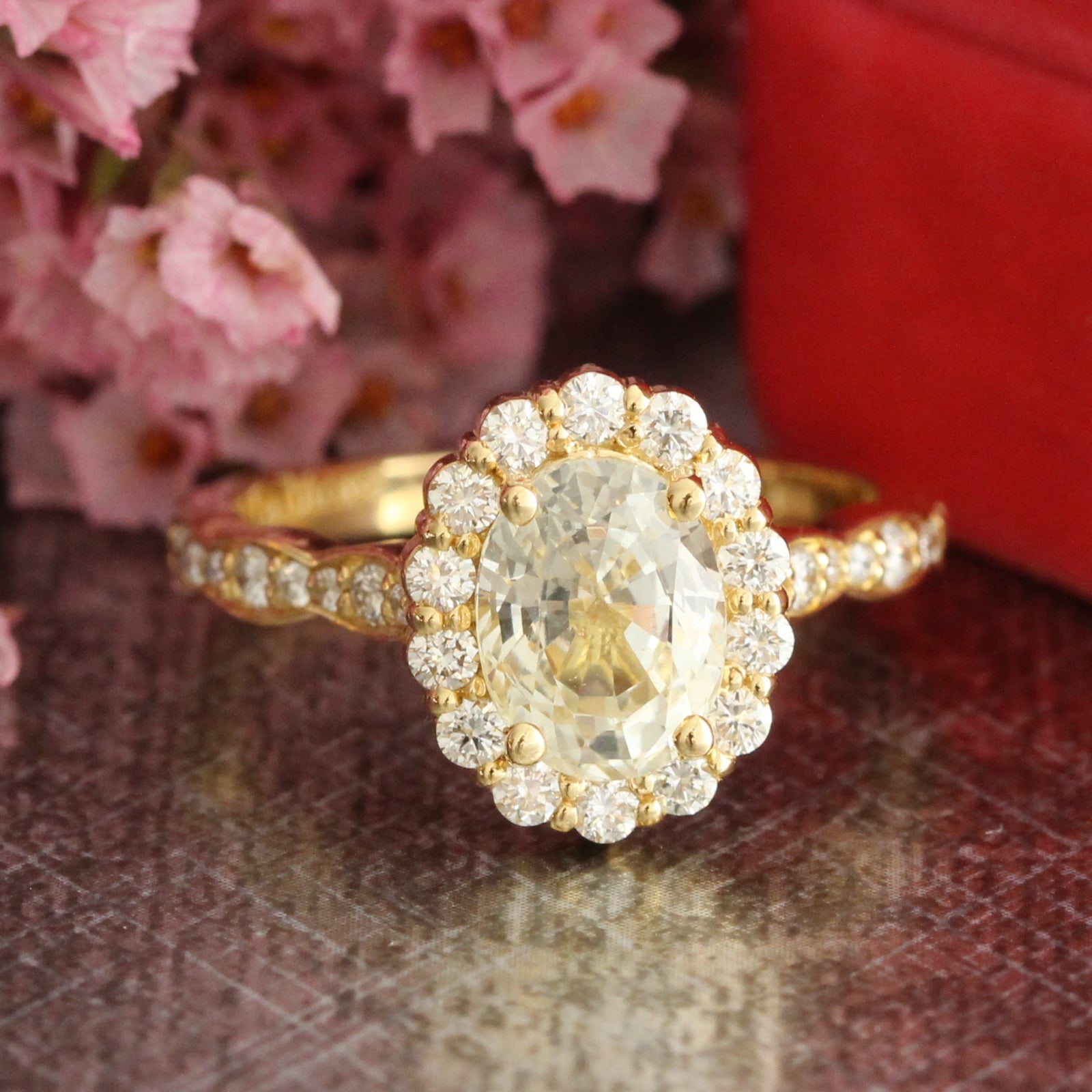 Natural yellow sapphire engagement ring in 18k yellow gold by la more design