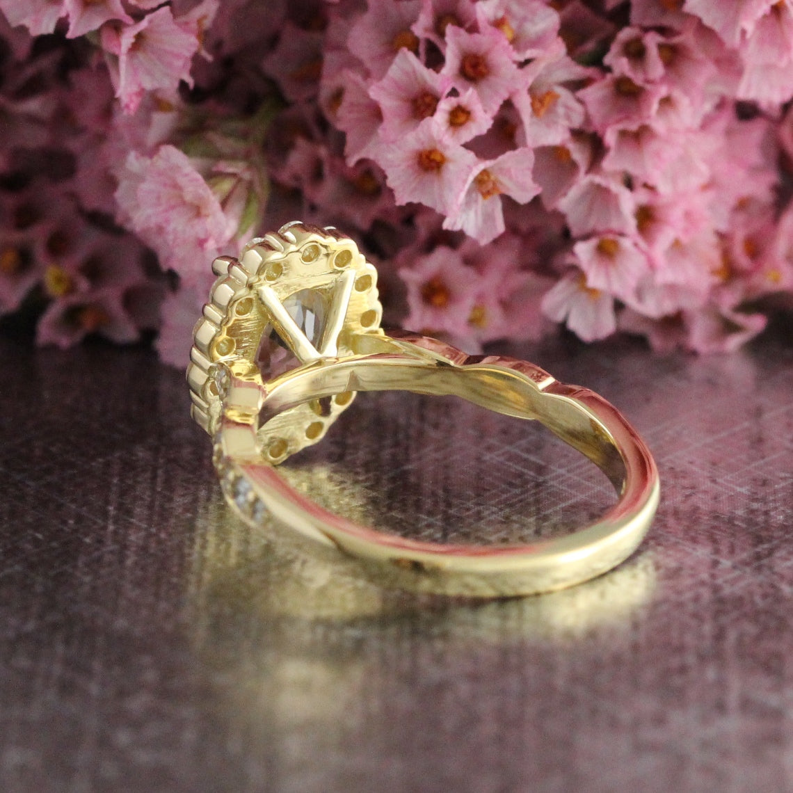 2.82 Ct Natural Yellow Sapphire Ring in 18k Yellow Gold Oval Halo Diamond, Size 6.25