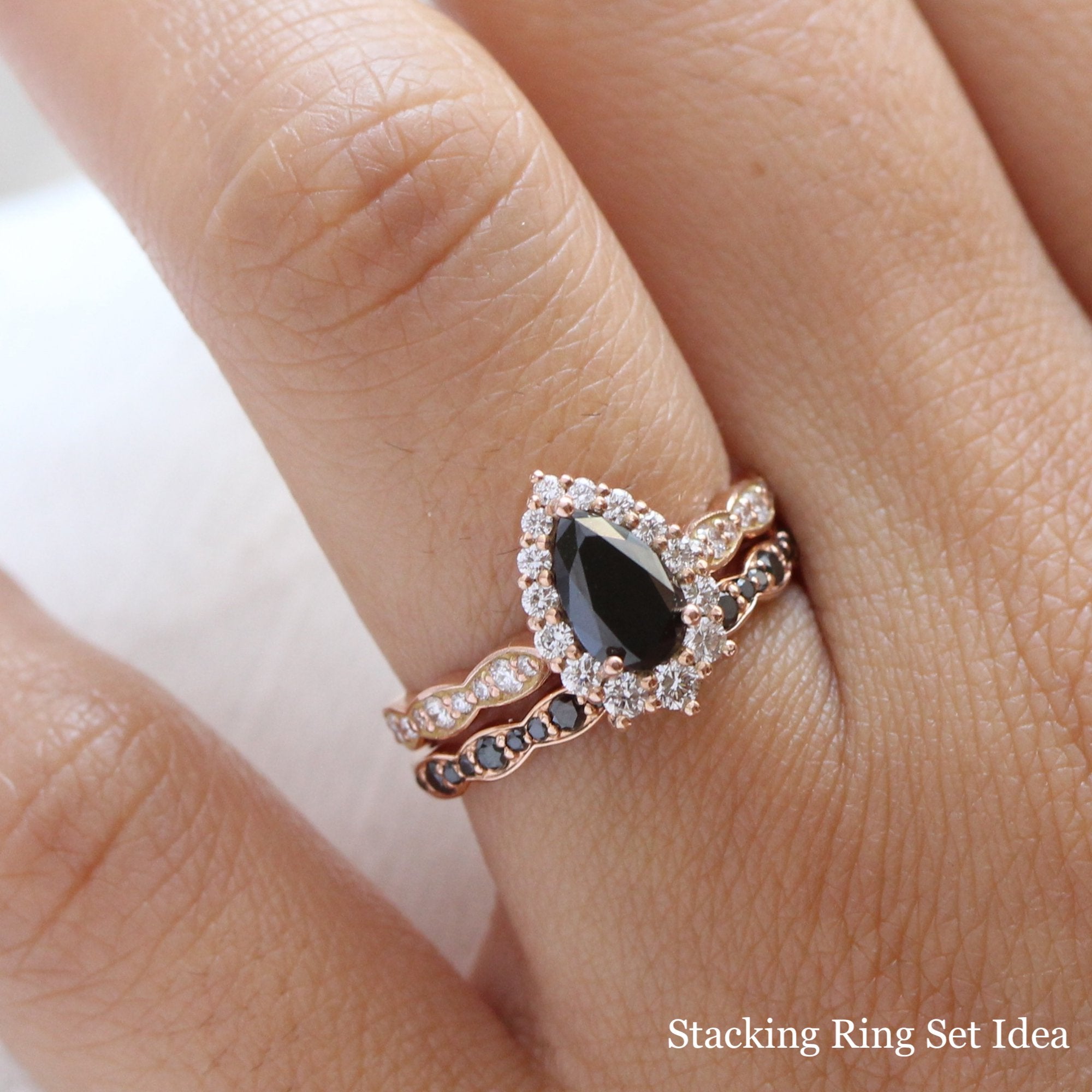 Black Diamond Wedding Ring in Scalloped Half Eternity Band
