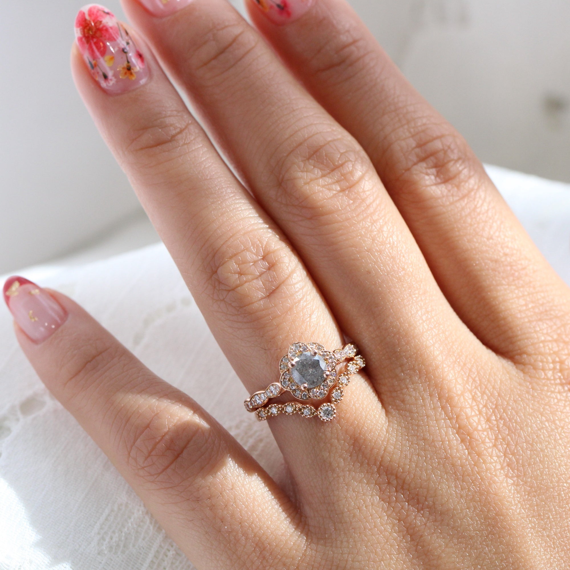 Vintage salt and pepper engagement new arrivals rings