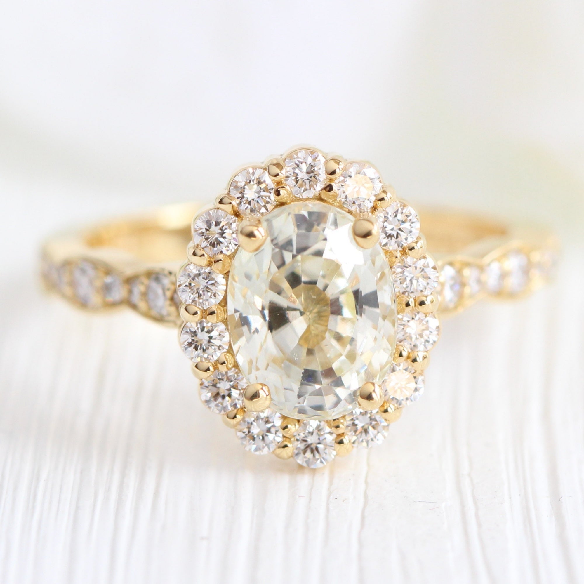 Natural yellow sapphire engagement ring in 18k yellow gold by la more design jewelry