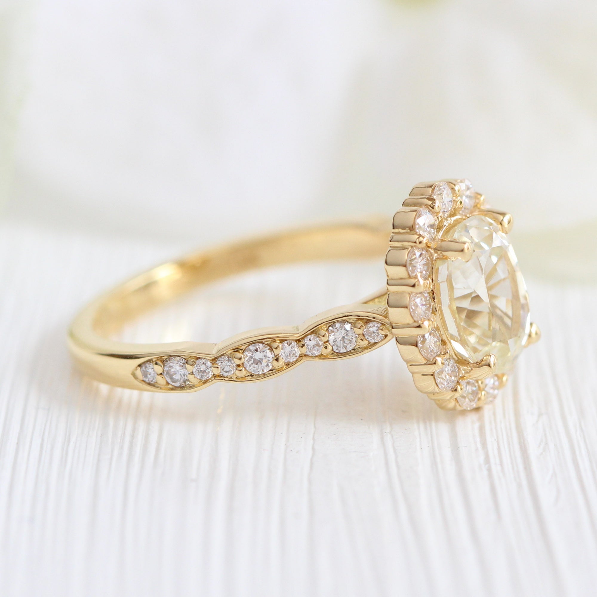 Natural yellow sapphire engagement ring in 18k yellow gold by la more design jewelry