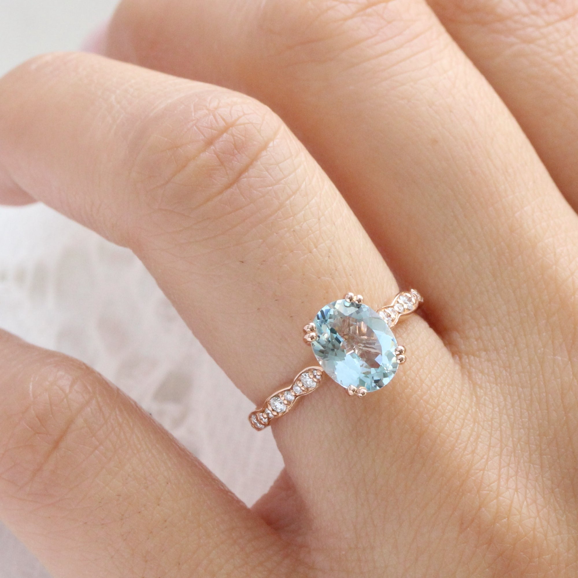 Oval Aquamarine ring rose gold solitaire engagement ring la more design jewelry