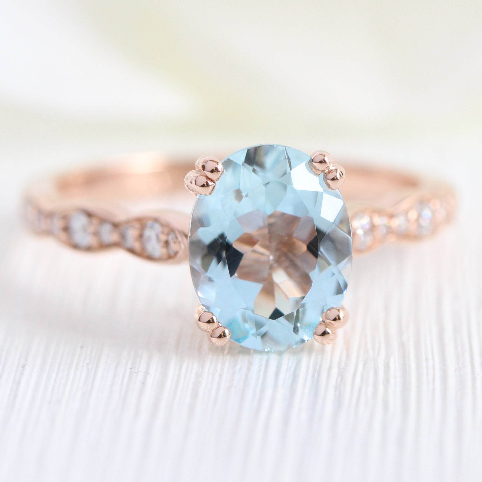 Oval Aquamarine ring rose gold solitaire engagement ring la more design jewelry