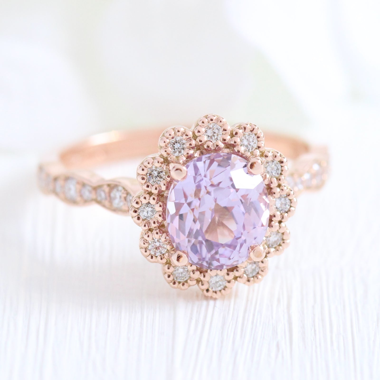 Oval Purple Sapphire Engagement Ring Rose Gold Vintage Style Diamond Ring by La More Design Jewelry