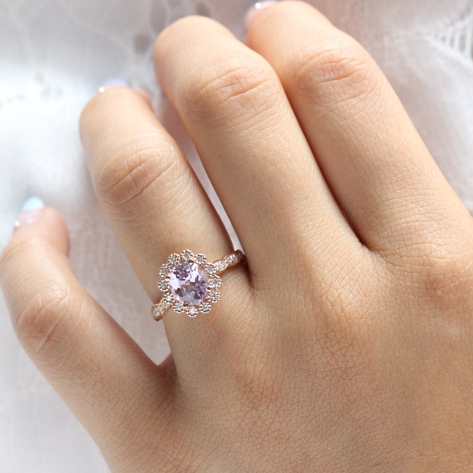 Oval Purple Sapphire Engagement Ring Rose Gold Vintage Style Diamond Ring by La More Design Jewelry