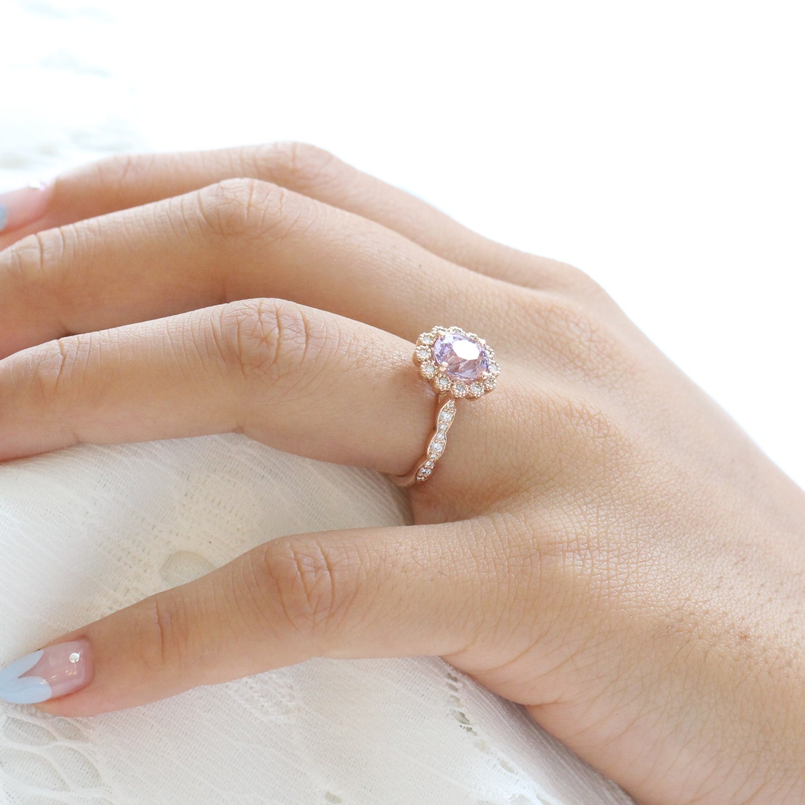 Oval Purple Sapphire Engagement Ring Rose Gold Vintage Style Diamond Ring by La More Design Jewelry