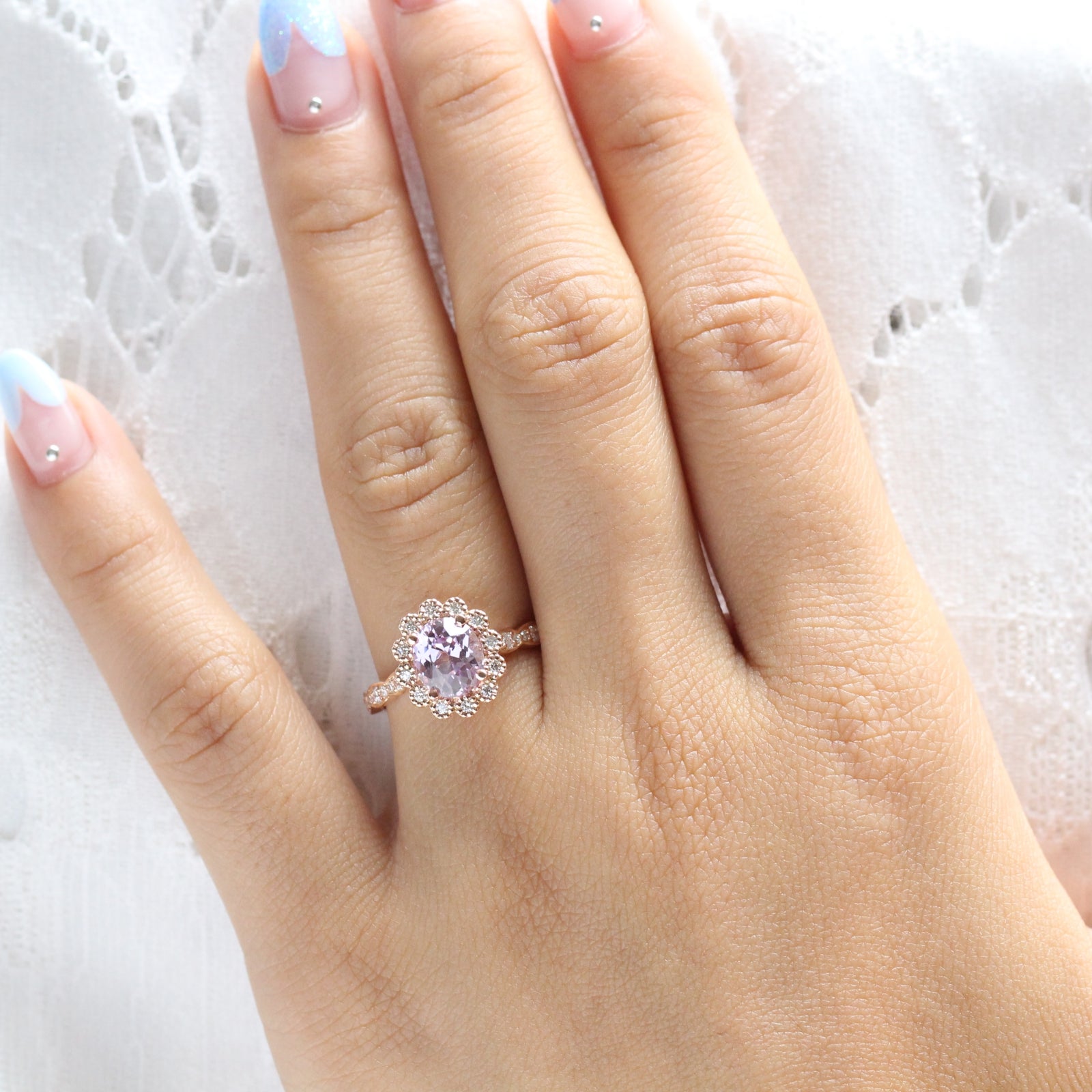 Oval Purple Sapphire Engagement Ring Rose Gold Vintage Style Diamond Ring by La More Design Jewelry