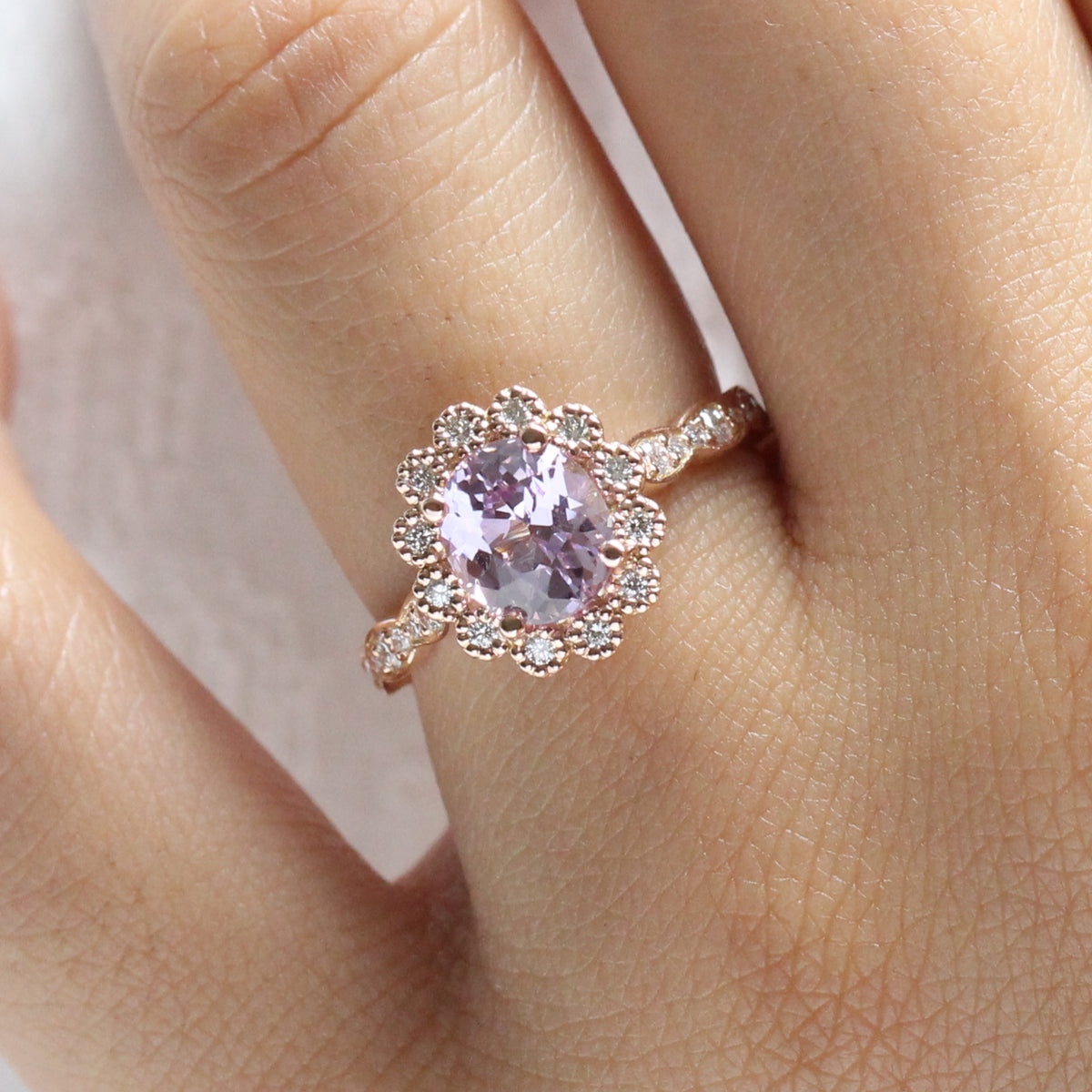 Oval Purple Sapphire Engagement Ring Rose Gold Vintage Style Diamond Ring by La More Design Jewelry