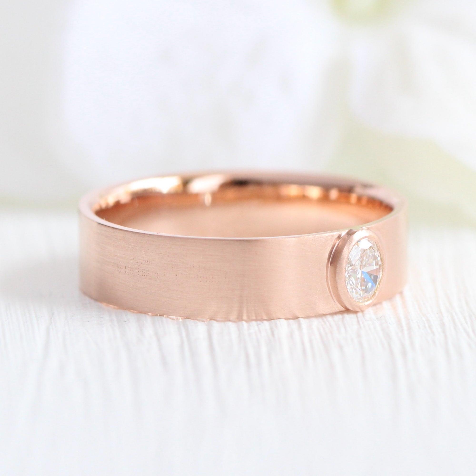 Oval diamond wedding ring rose gold diamond wide wedding band for him la more design jewelry