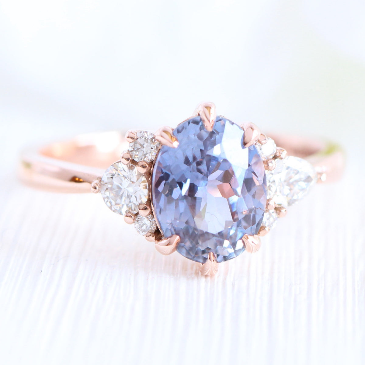 Oval lavender purple sapphire diamond ring rose gold cluster ring la more design jewelry