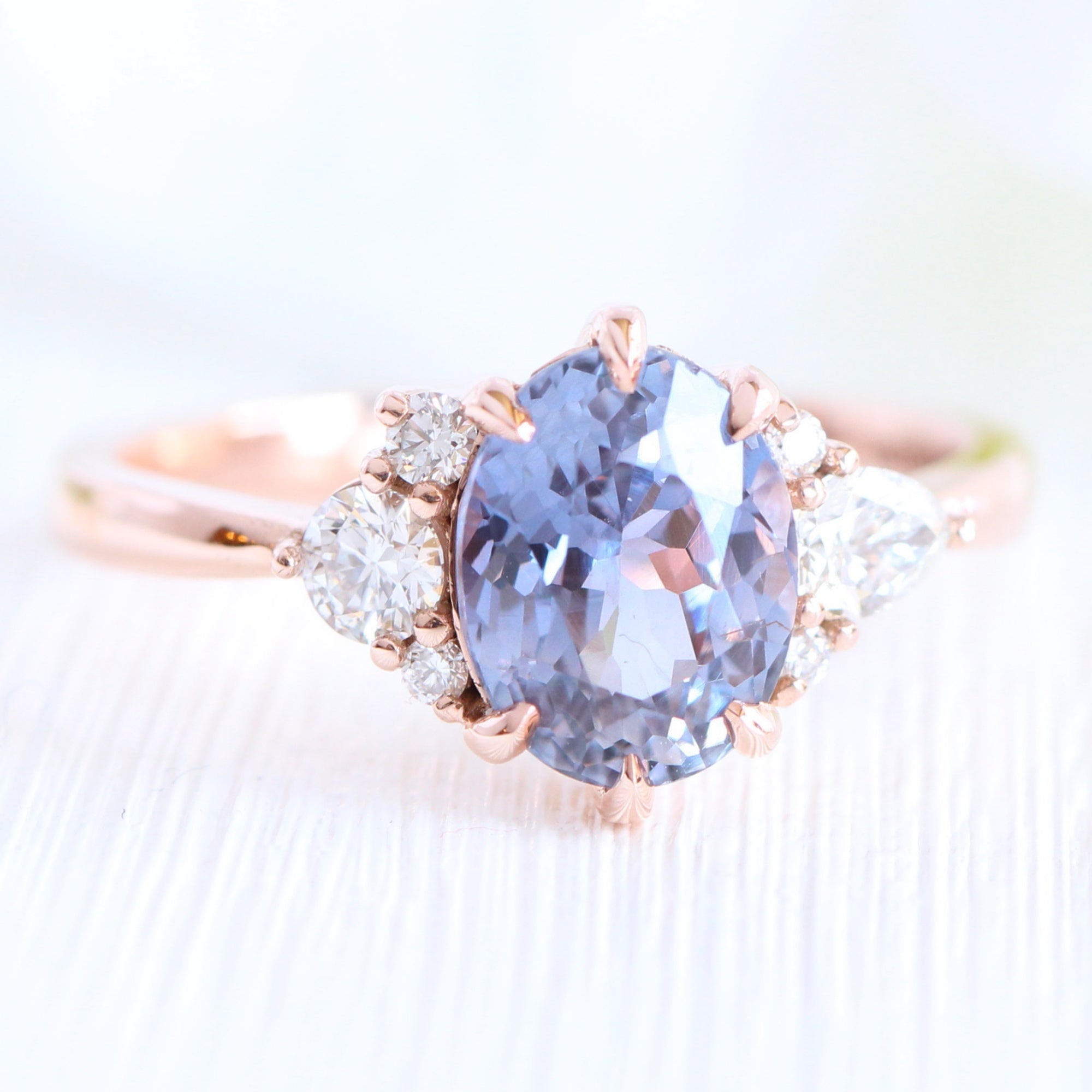 Oval lavender purple sapphire diamond ring rose gold cluster ring la more design jewelry