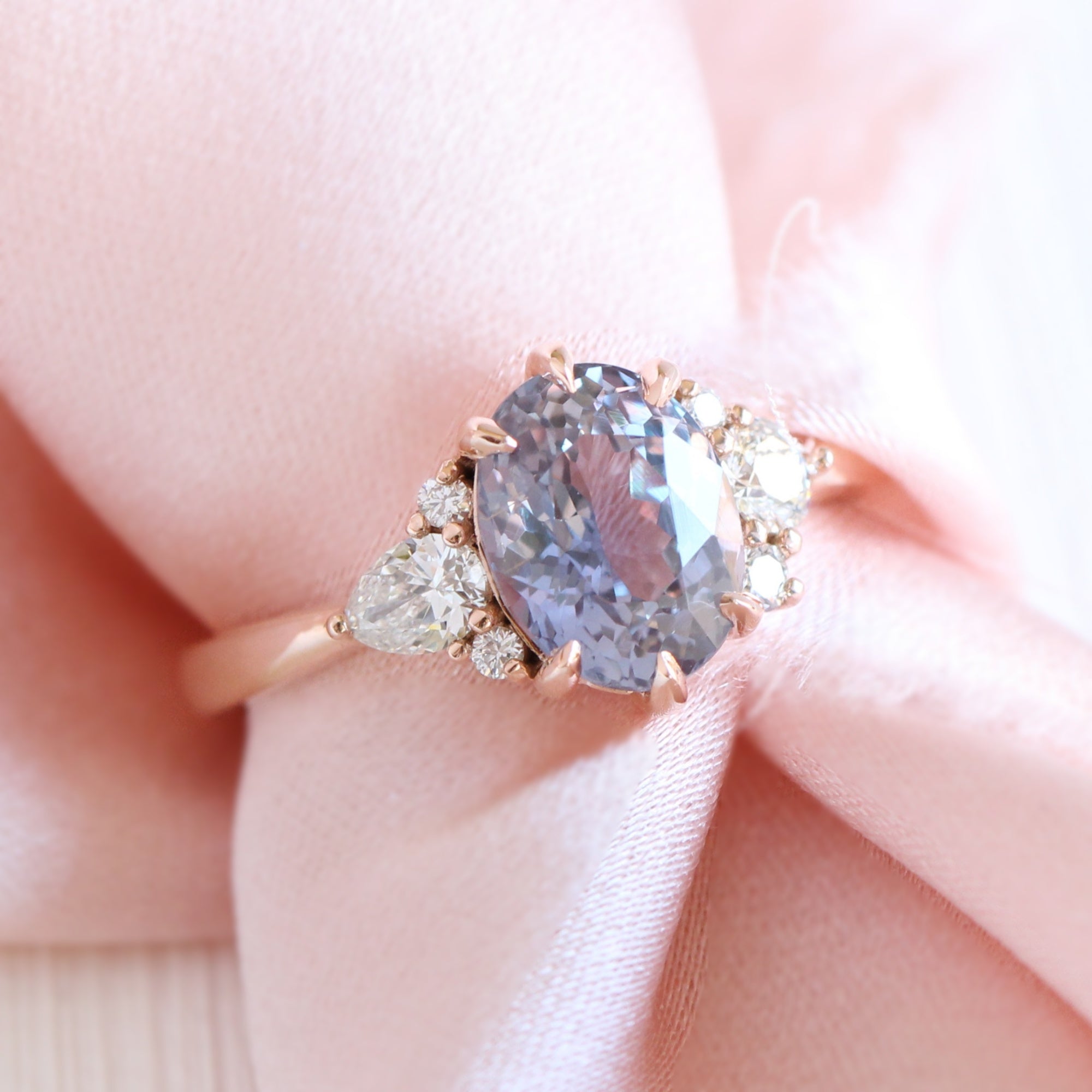 Oval lavender purple sapphire diamond ring rose gold cluster ring la more design jewelry