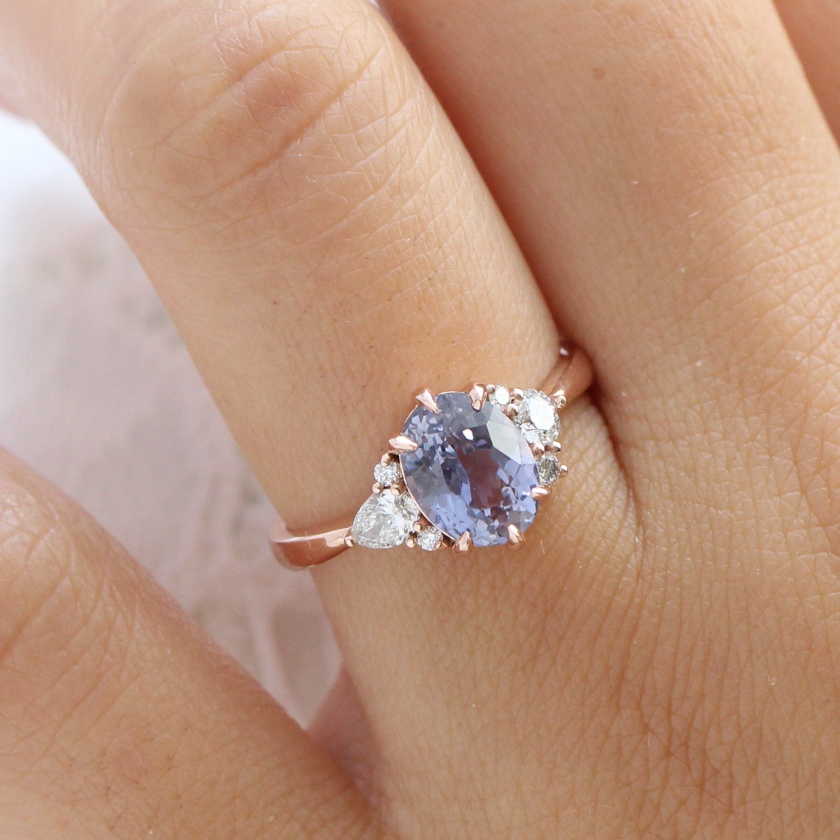 Oval lavender purple sapphire diamond ring rose gold cluster ring la more design jewelry