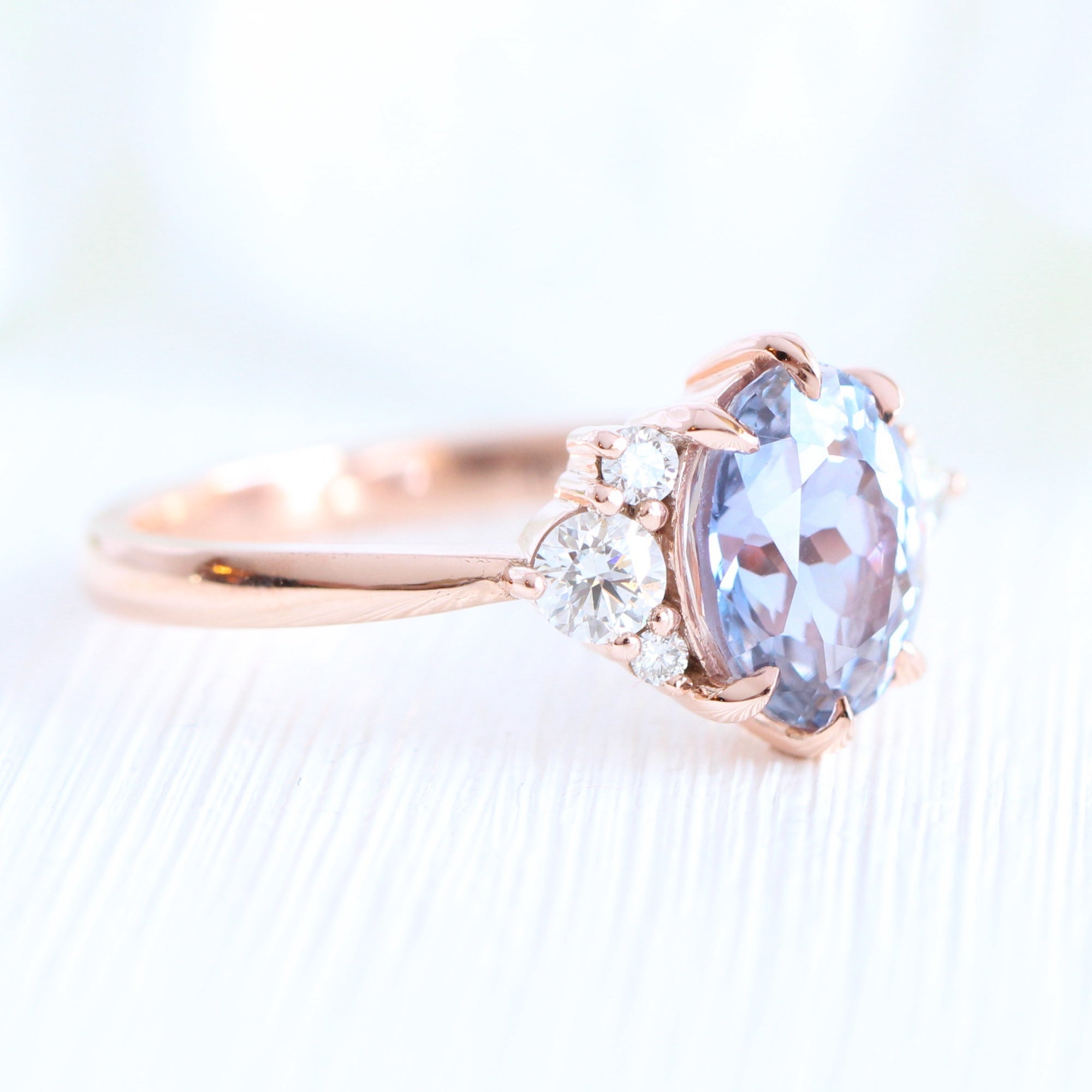 Oval lavender purple sapphire diamond ring rose gold cluster ring la more design jewelry