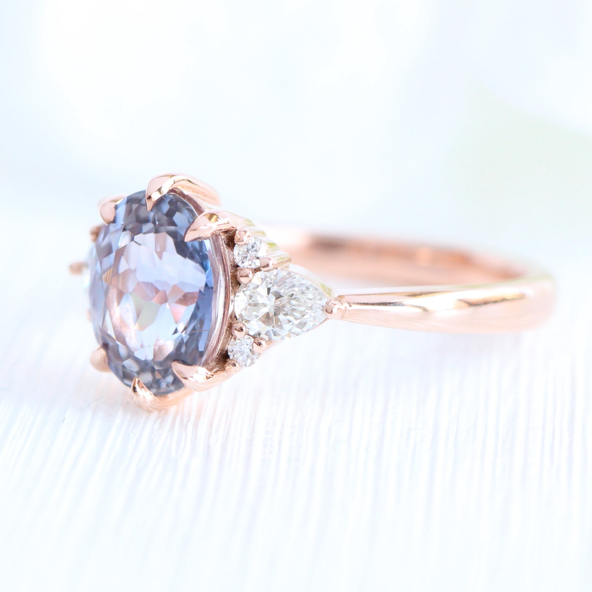 Oval lavender purple sapphire diamond ring rose gold cluster ring la more design jewelry