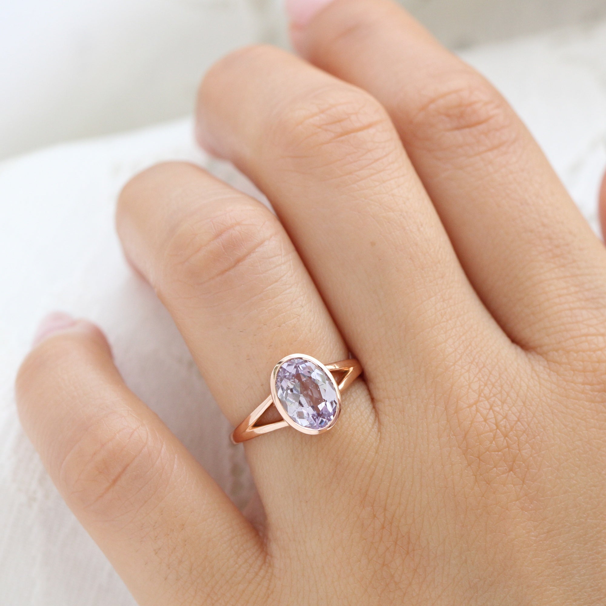Oval lavender sapphire ring rose gold bezel sapphire ring la more design jewelry