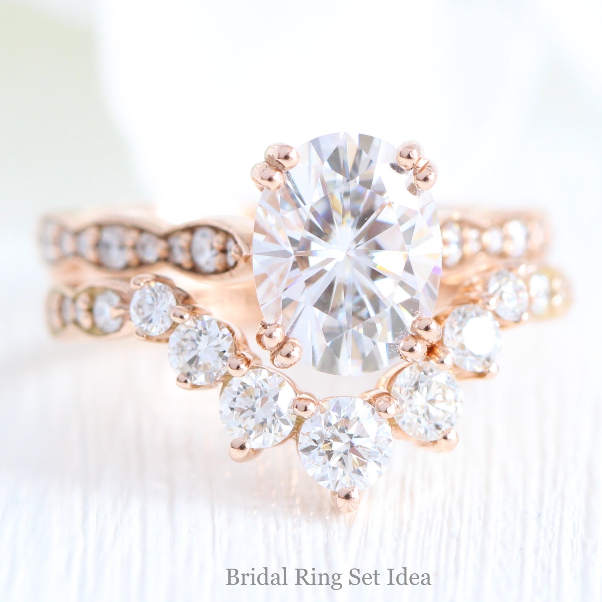 Oval moissanite diamond solitaire ring rose gold large diamond wedding band la more design jewelry