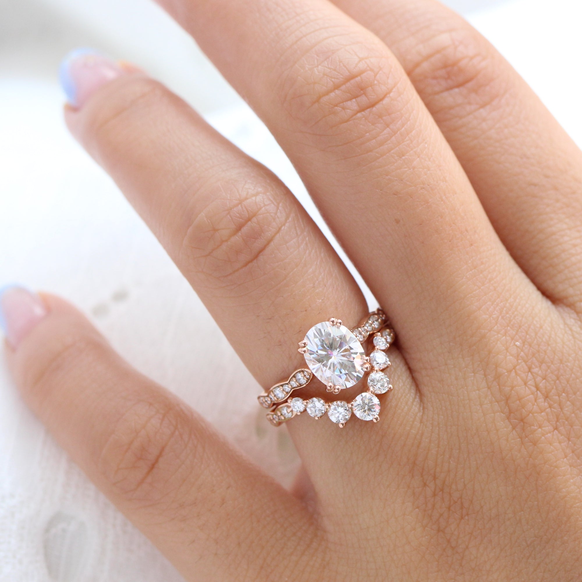 Oval moissanite diamond solitaire ring rose gold large diamond wedding band la more design jewelry