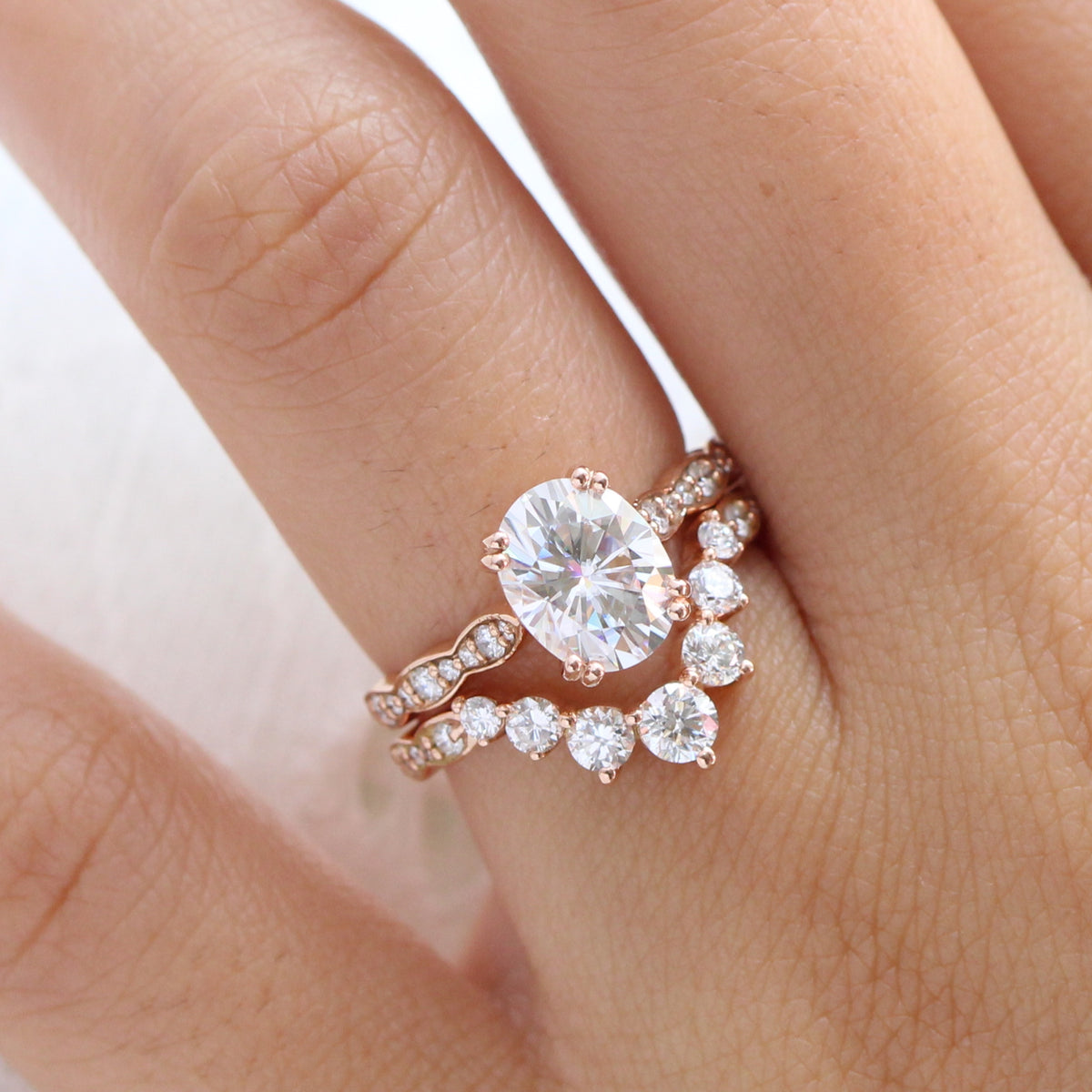 Oval moissanite diamond solitaire ring rose gold large diamond wedding band la more design jewelry