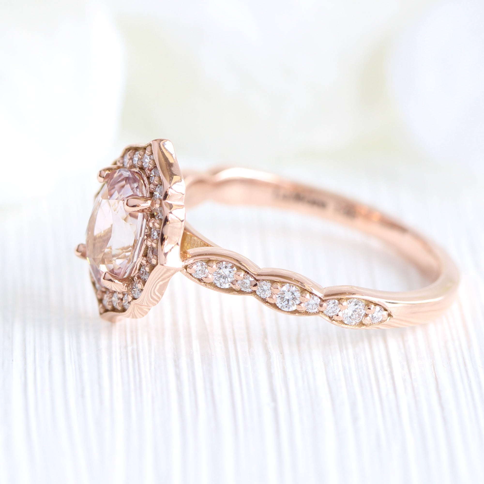 Oval padparadscha sapphire ring rose gold vintage halo diamond ring la more design jewelry