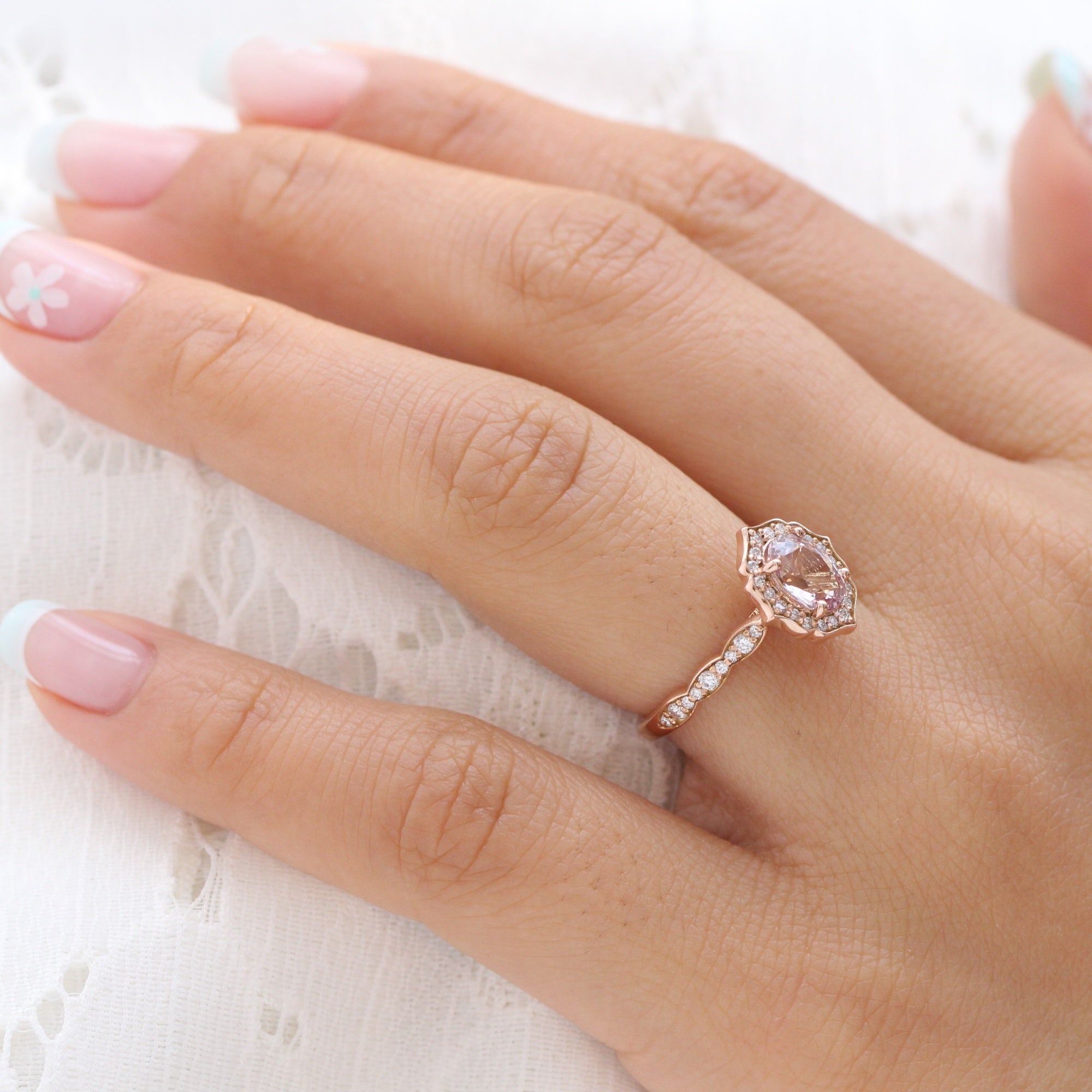 Oval padparadscha sapphire ring rose gold vintage halo diamond ring la more design jewelry