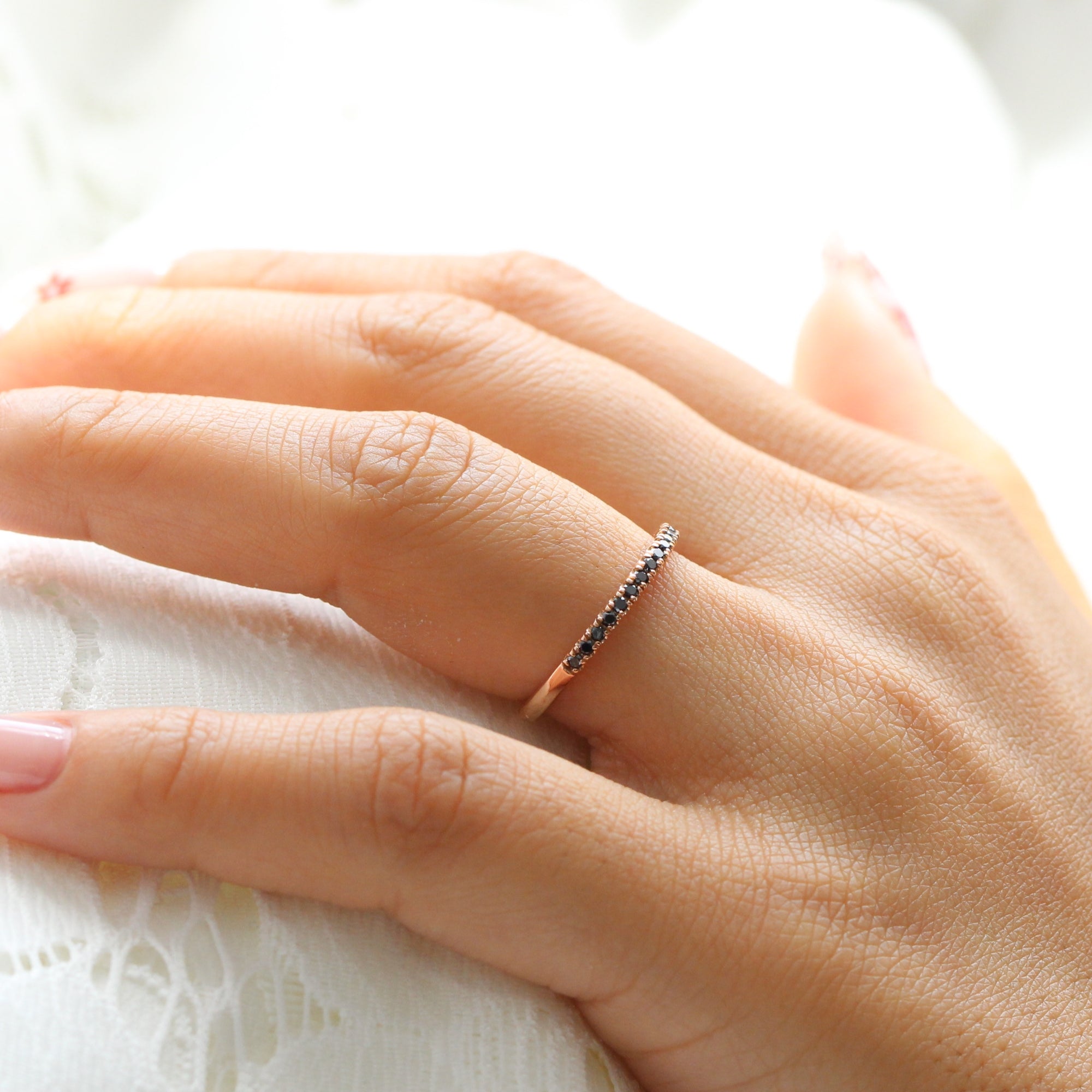 Pave black diamond ring rose gold half eternity diamond wedding band la more design jewelry