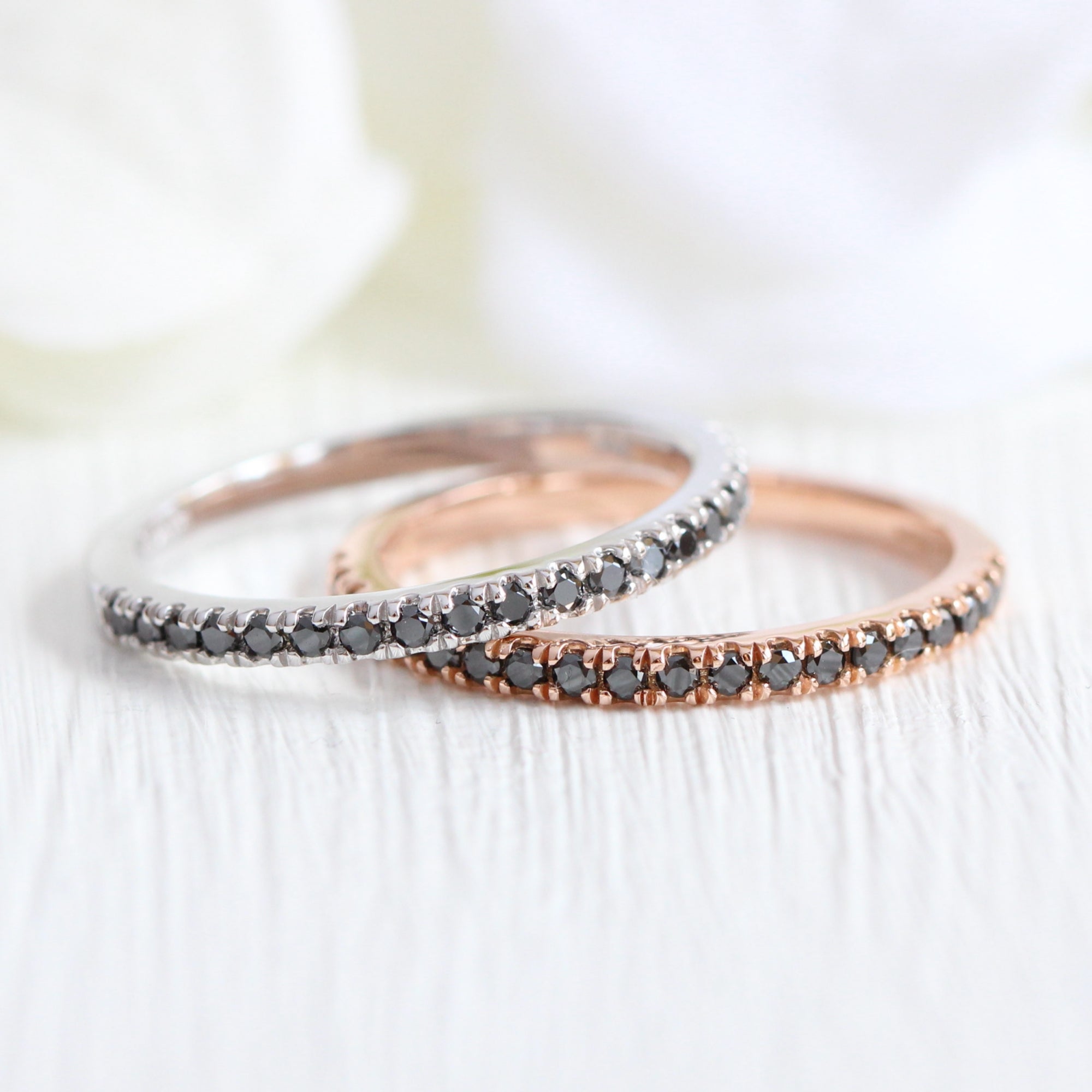 Pave black diamond ring rose gold half eternity diamond wedding band la more design jewelry