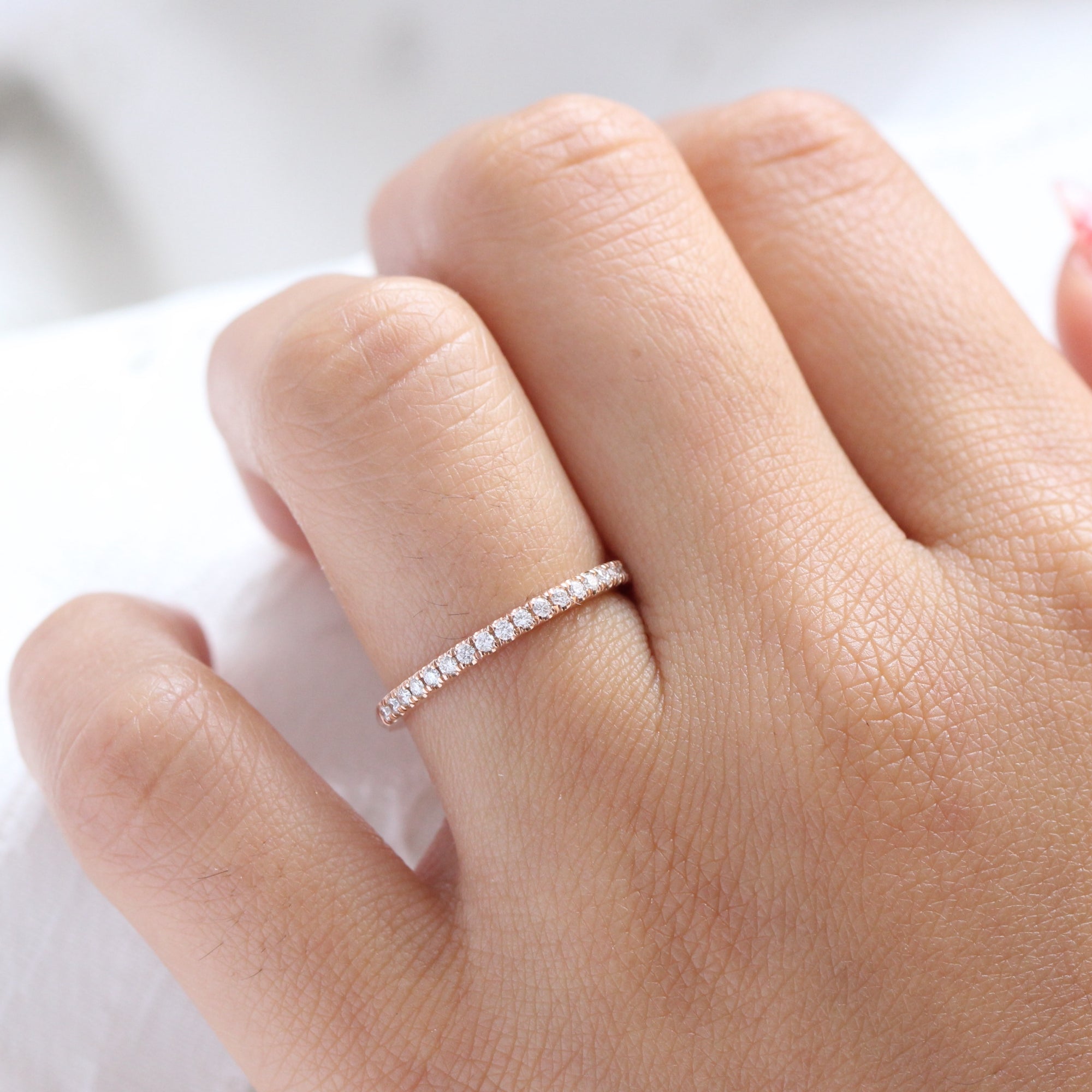 Pave Diamond Wedding Ring in Gold or Platinum Half Eternity Band
